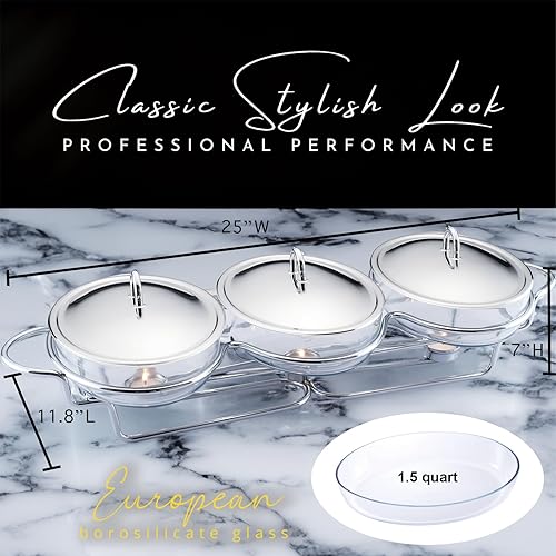 Miniatura 10 de Galashield Chafing Dish - Juego de bandeja de calentamiento con tapas, acero inoxidable con 2 platos de vidrio aptos para horno (1.5 cuartos de