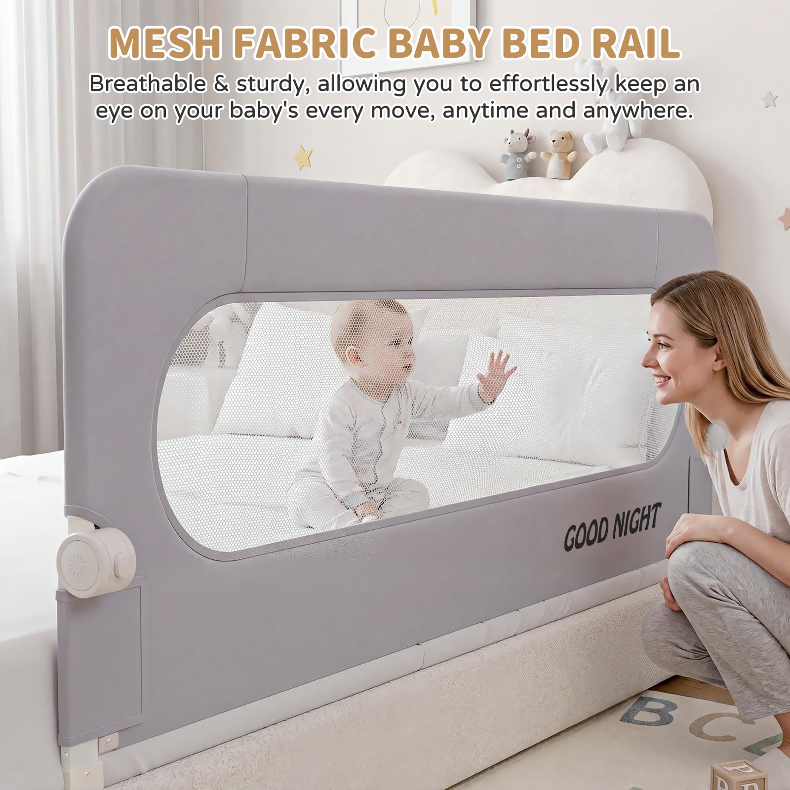 Toddler Bed Rails for Baby, Foldable Bed Rail for Toddlers, Portable Baby Bed Rails Guard Bumper for Twin, Queen, King, Full Size Beds (1 Side:70.8"(L)) - 5