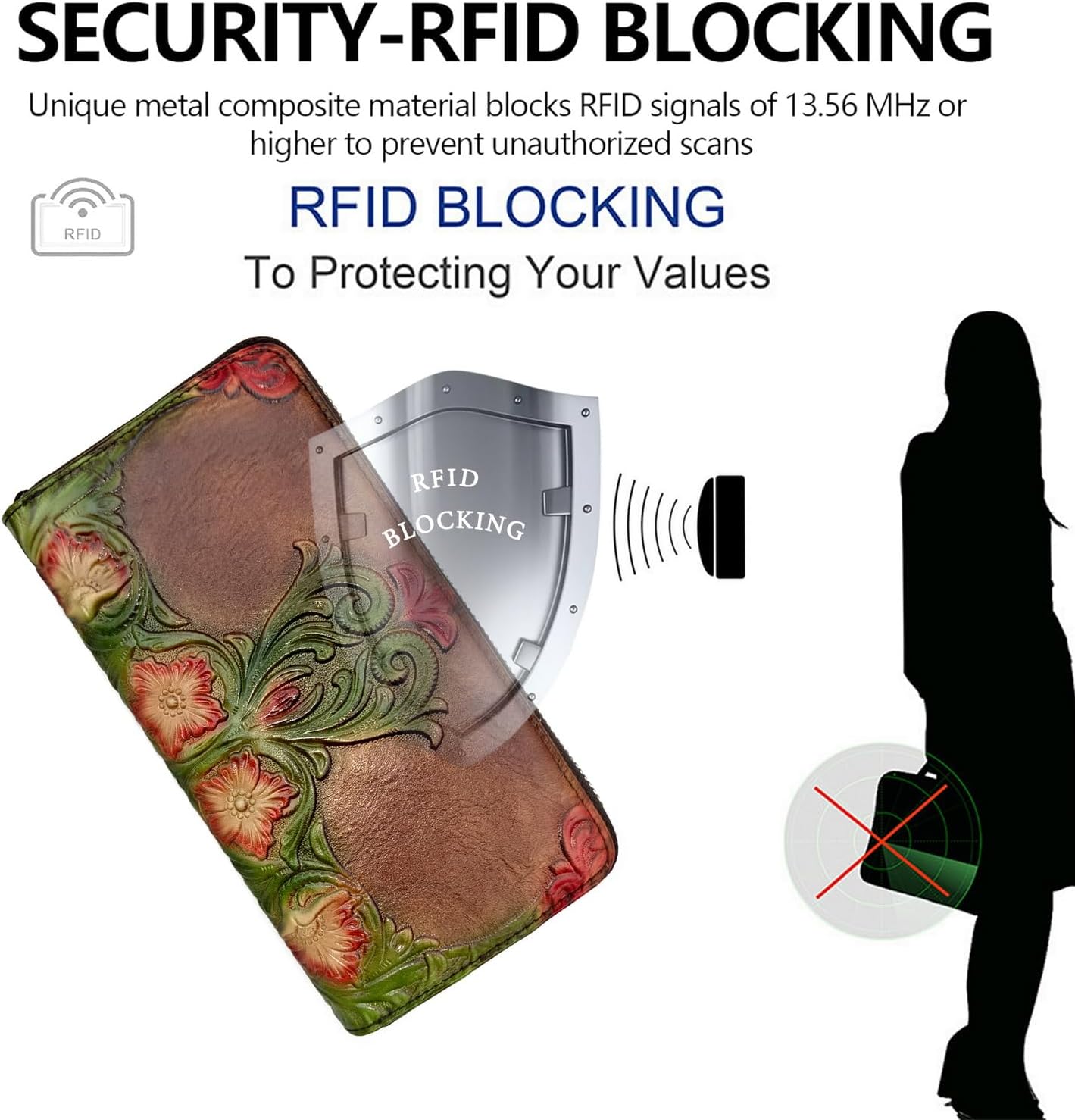 Wallet Genuine Leather for Women - with RFID Blocking Card checkbook ID Slot Large Capacity Vintage style (morning glory coffee) - Image 2