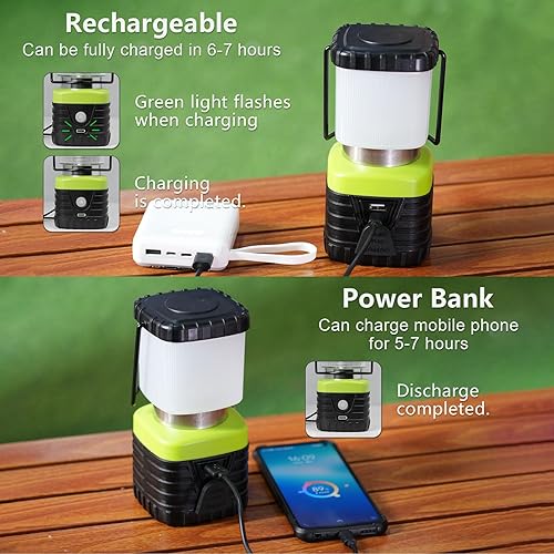 Miniatura 6 de 3 faroles de campamento LED de luz blanca de 6500 K, recargable, 1000 lúmenes, banco de energía de 4500 mAh, linterna para emergencia de huracán,