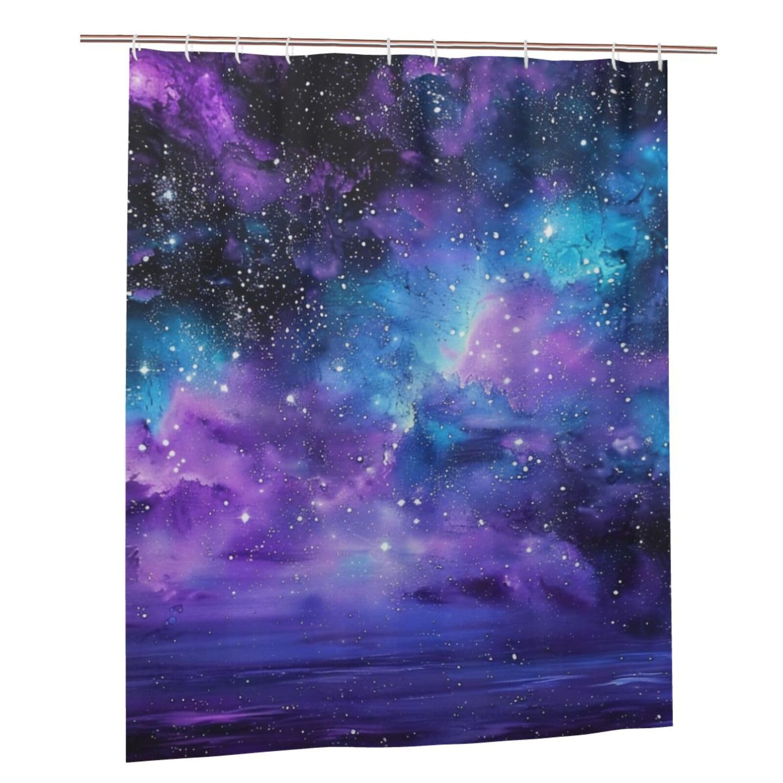 BWWHCCTI Space colorful clouds Printed Shower Curtain With 12 Plastic Hooks Opaque Quick Drying Waterproof Shower Curtains Sets For Bathroom 152x183 Cm