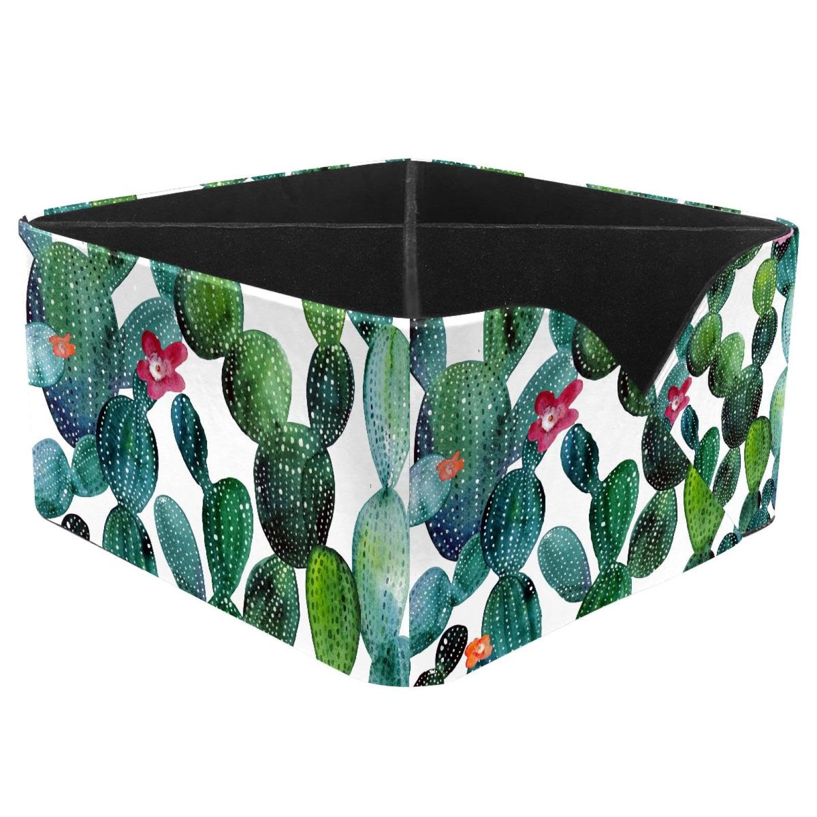 KengjuTesu Watercolor Cactus Tropical Garden Desktop Organizer Pen Holder, Rectangular Pencil Cup for Office, Study and Makeup Stations