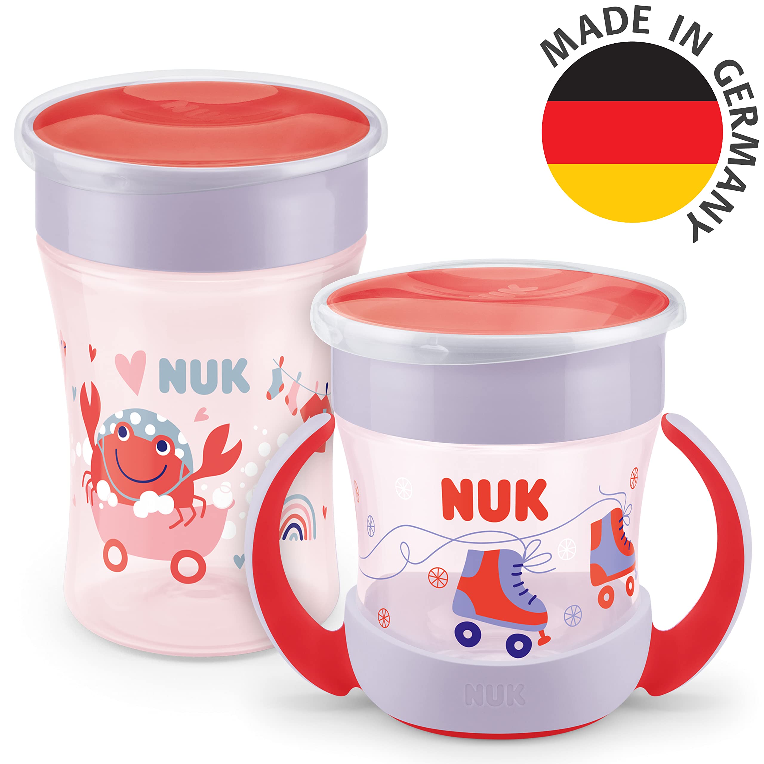 NUK Magic Cup & Mini Magic Cup Lot de 2 gobelets d'apprentissage avec bord étanche à 360° à partir de 6 mois - Anti-fuite et sans BPA - 160 ml et 230 ml - Rouge