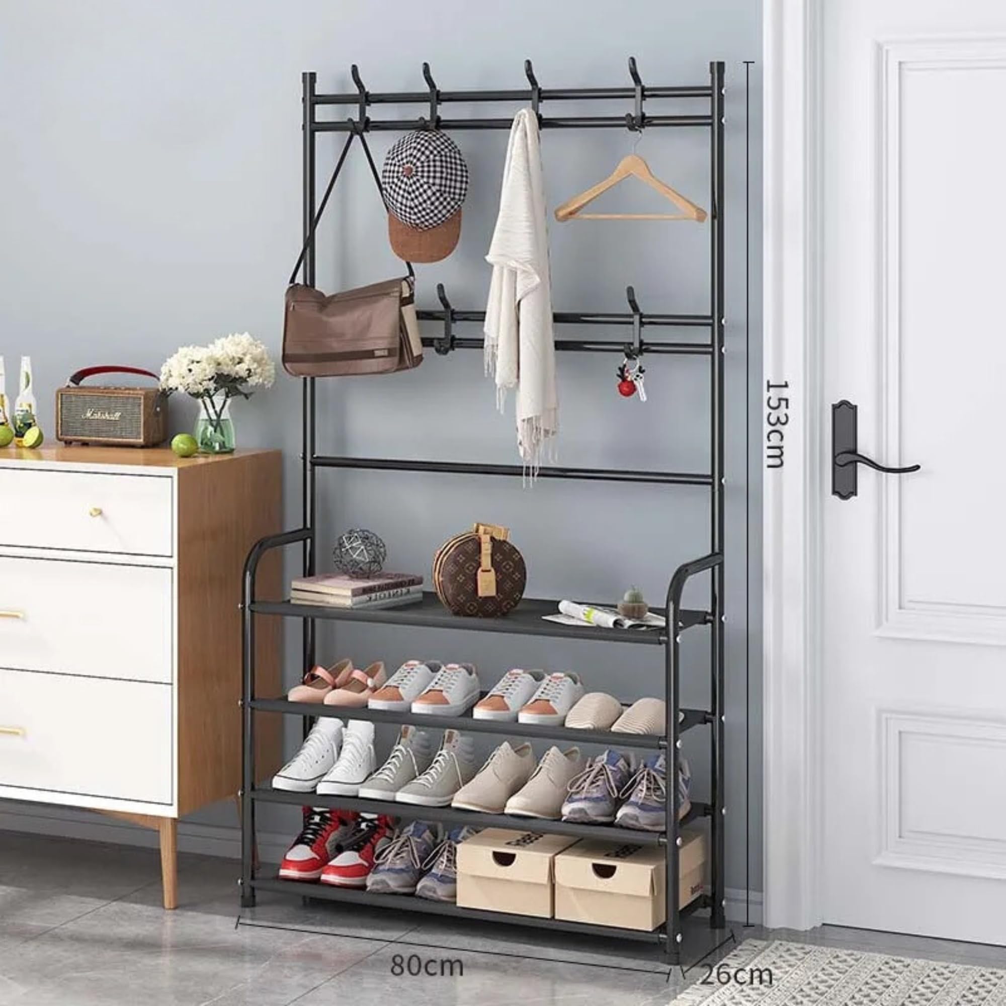 Zapatero - Armarios Dormitorio - Perchero de Pie - Zapatero Entrada Recibidor - Recibidores de Entrada - Armario Ropero - Mueble Zapatero (NEGRO 153X80X26cm)