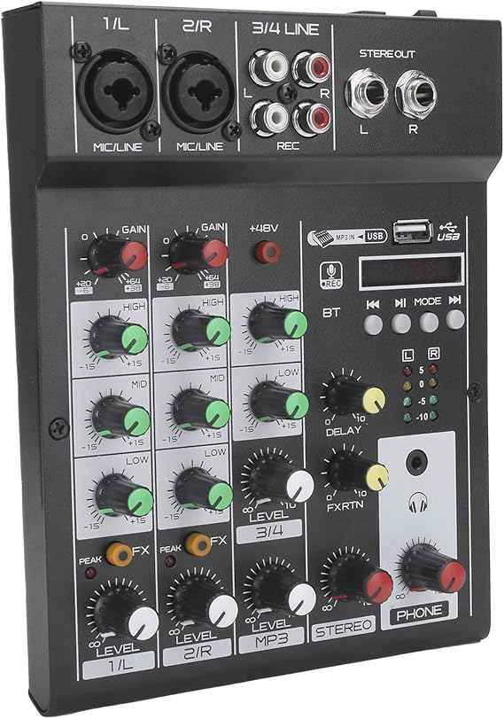 Portable Audio Mixer, Portable 4 Channel BT Mixing Console