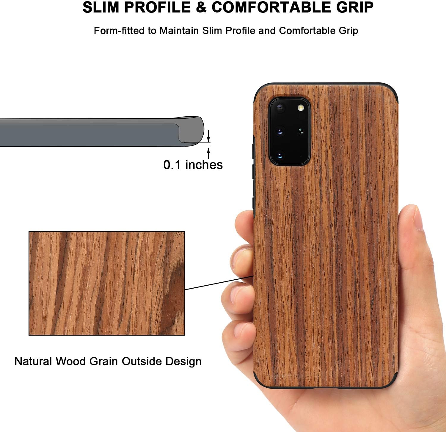 TENDLIN Compatible with Samsung Galaxy S20 Plus Case Wood Grain Outside Design TPU Hybrid Case (Red Sandalwood)