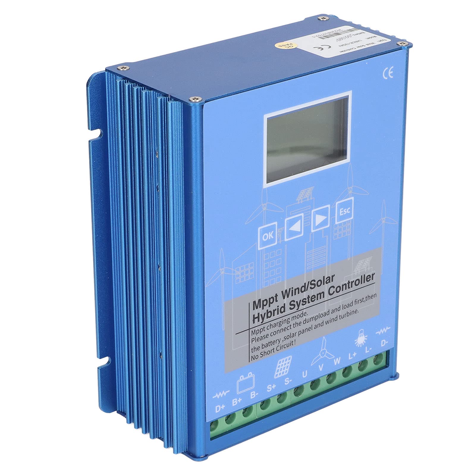 ciciglow Regolatore di carica ibrido solare eolico,solare fotovoltaico eolico 1000W 8100W,LCD,identificazione automatica 24V 48V,MPPT,per turbina eolica,pannello solare,