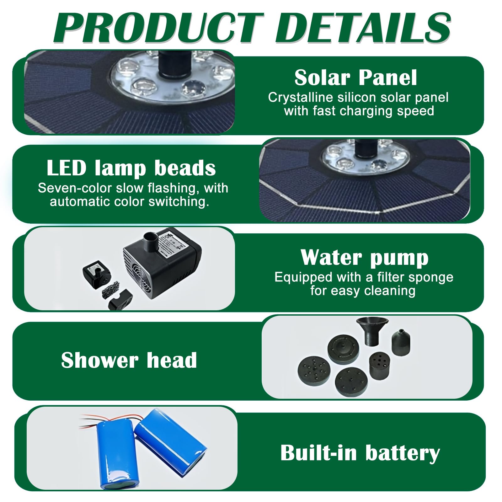 Fontana Solare LED 3.8W Pompa Ad Acqua Solare Diametro 180mm Multicolore