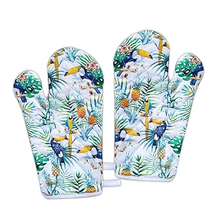 Heat Resistant Kitchen Oven Mitts, Set of 2 Flexible BBQ Gloves-Oven Mitts with Hanging Loop for Cooking Baking Grilling Barbecue - Bird Tropical Tree