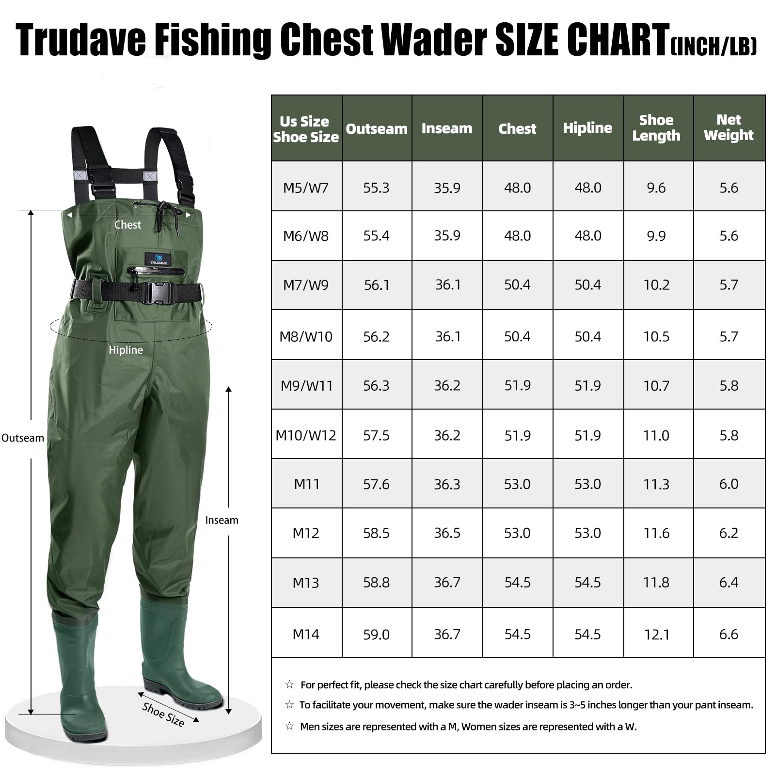 Trudave Wodery dla mężczyzn z kozakami, 2-warstwowe nylon/PCW, wodoszczelne, do wędkowania i polowania, dla mężczyzn i kobiet