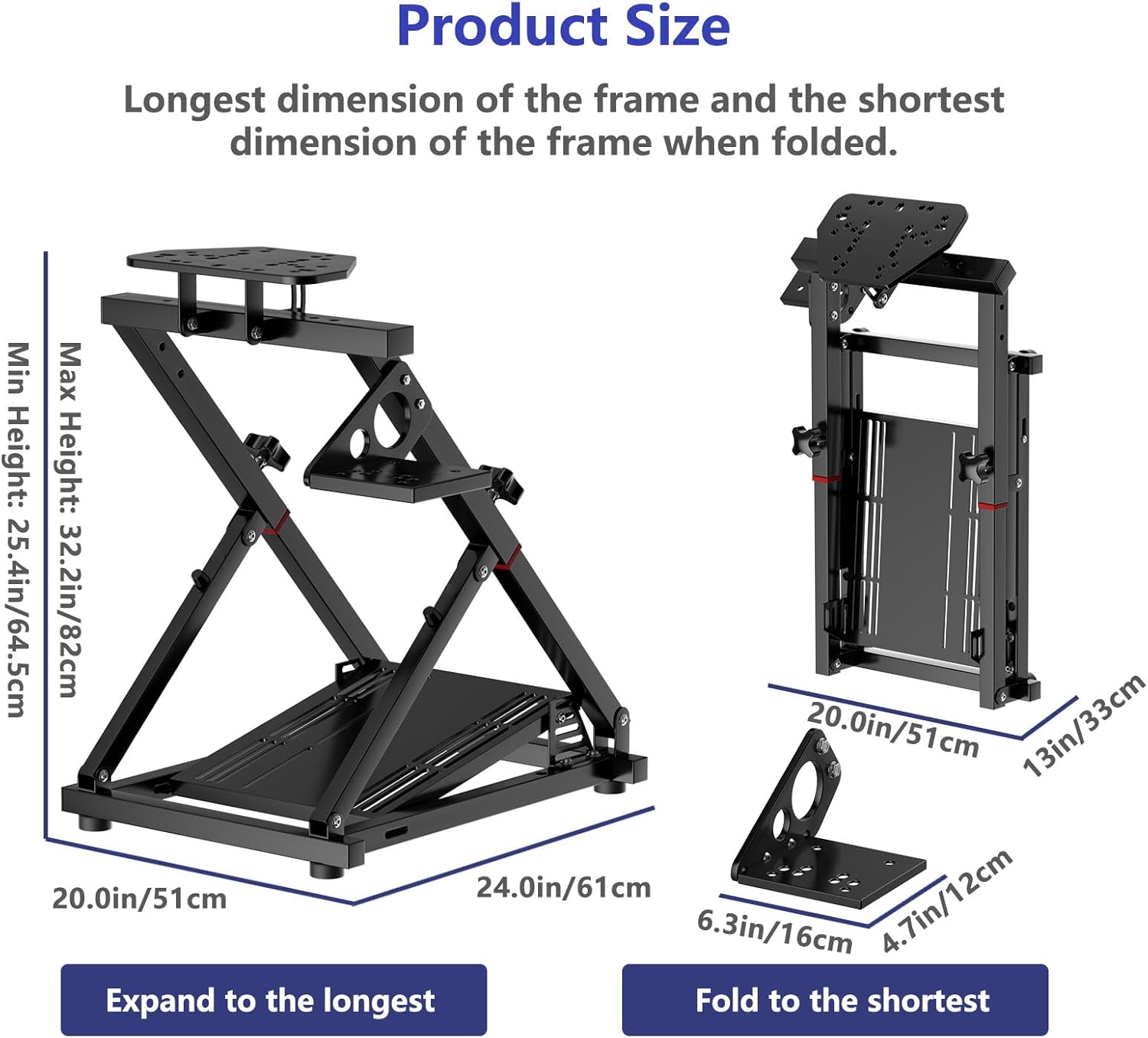 Steering Wheel Stand Racing Simulator Stand Foldable Gaming Metal Stand Support for Logitech G29 G920 G923 G27 G25 Thrustmaster T248 T300 TGT TGT2 TS-PC TS-XW T500 T500RS T300RS TX for Xbox PS4 PS5 PC