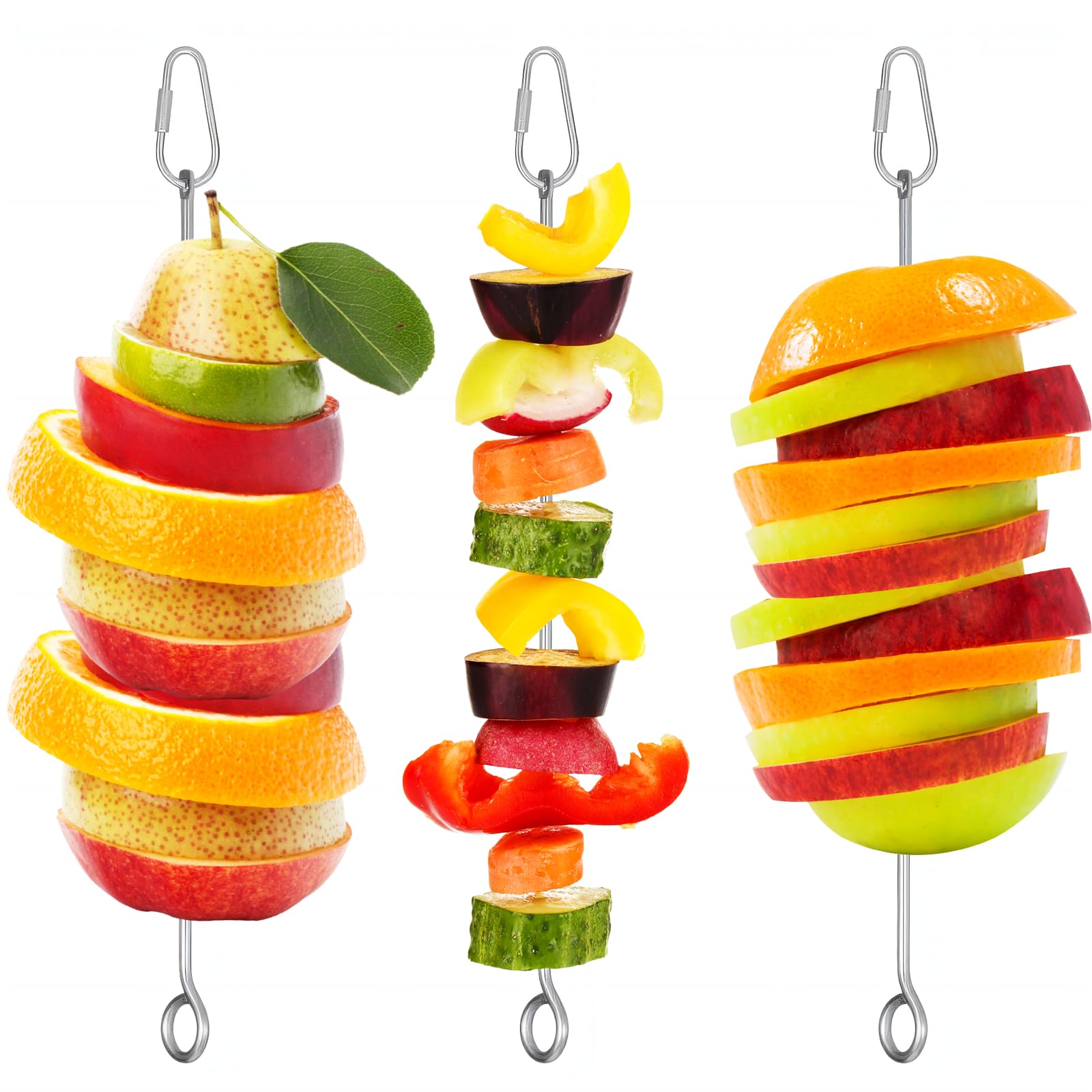 3 Pcs Bird Cage Food Holder Parrot,Stainless Steel Parrot Fruit Vegetable Stick Holders,Bird Food Treats Skewer,Birds Cage Feeder Foraging Toy Hanging Rodent Toy for Parakeet Budgie Macaw