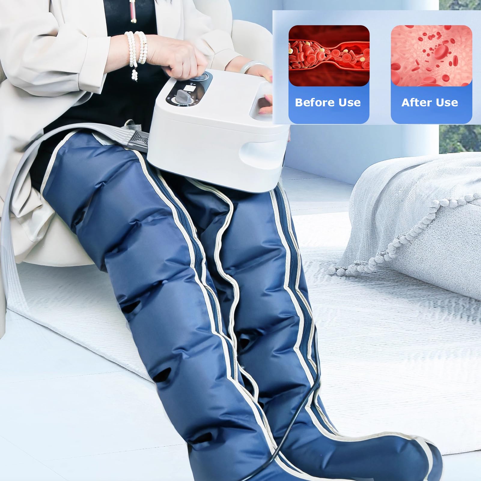 Massaggiatori elettrici per Piedi, drenaggio linfatico, Gambe, Compressione dell'Aria a 6 cavità con Pressione Regolabile e Funzione di temporizzazione