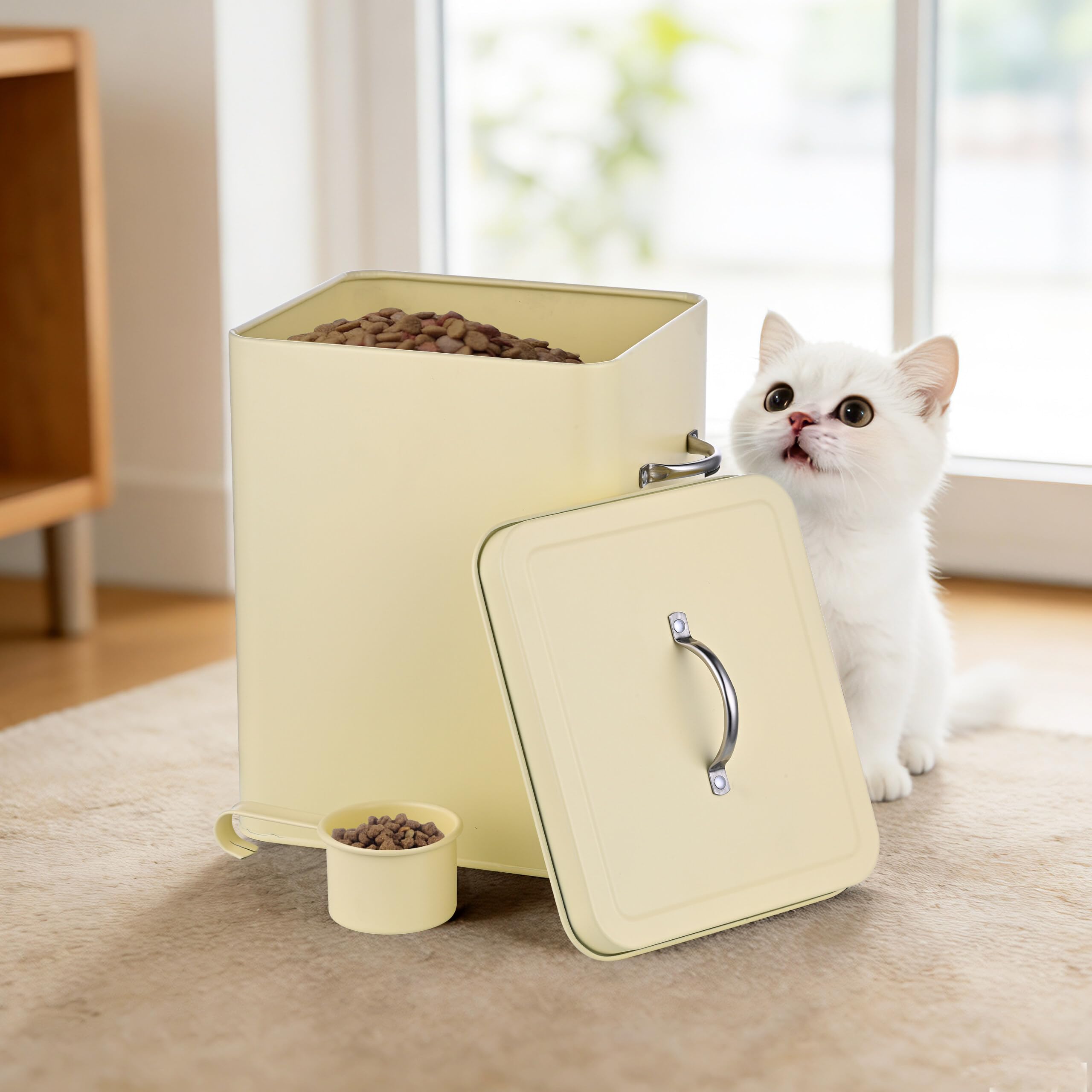 Relaxdays Contenitore detersivo 6L, Metallo, Scatola con misurino, Design retrò, Anche per Alimenti Animali, Beige 25.5X