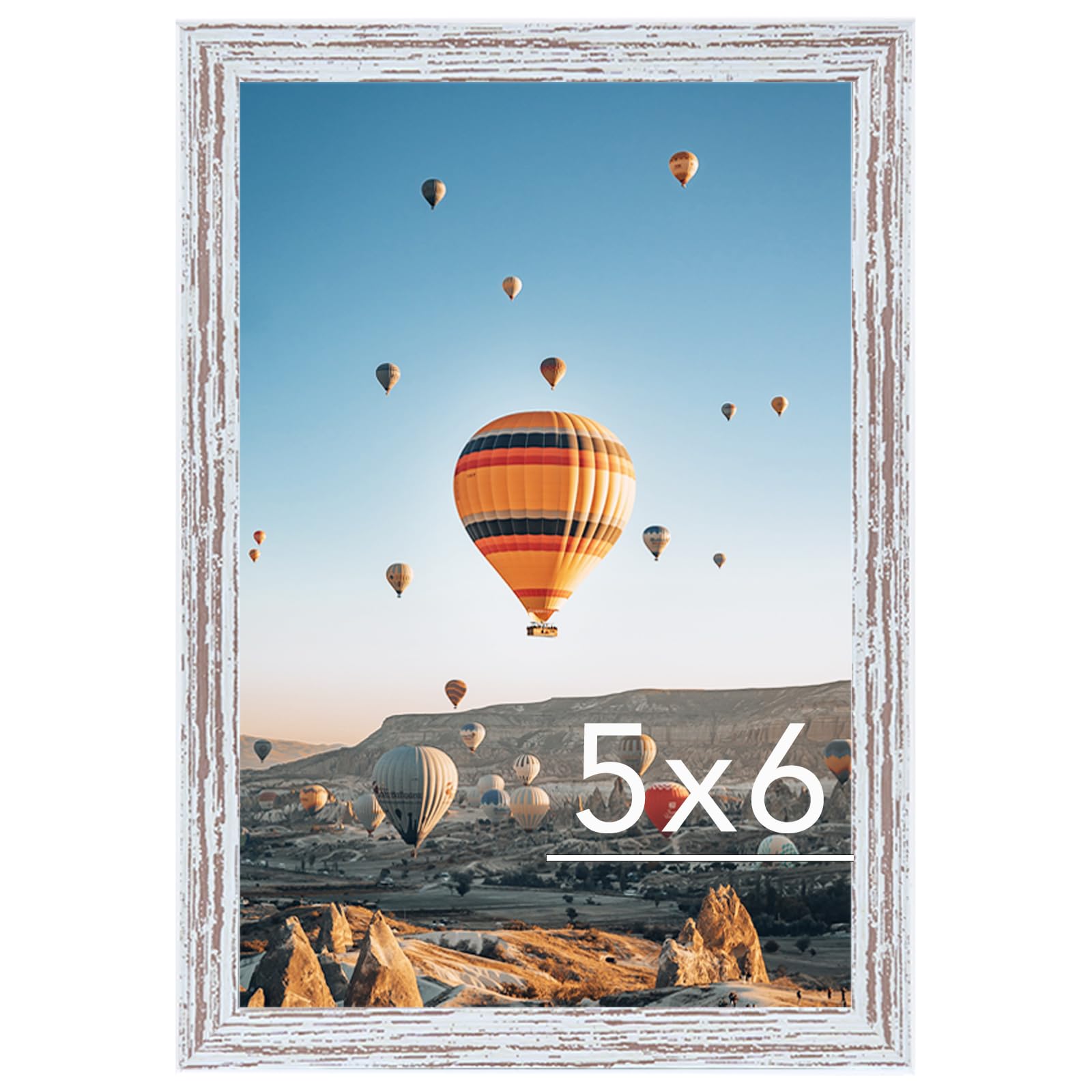 JCJMY 5x6 Picture Frame Rustic White for Wall Hanging or Tabletop, Wall Mounting Horizontally or Vertically, 5 x 6 Wall Gallery Poster Photo Frame with Shatter Resistant Plexiglass, Rustic White