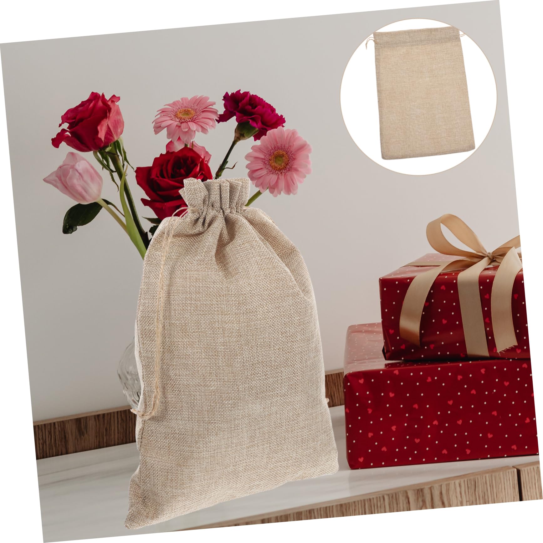 WRITWAA 10pz Sacco Regalo in Iuta Cordino, 10x14 Pollici, Borse Regalo in Iuta e Cotone per Candele, Feste Tematiche, Compleanni, Matrimoni, Natale