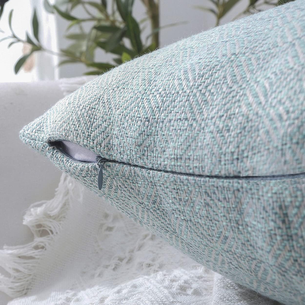 Jepeak Burlap Linen Throw Pillow Cover Rhombus Pattern Cushion Case, Solid Thickened Farmhouse Modern Decorative Square Luxury Pillow Case for Sofa Couch Bed (Light Cyan/Grey, 22 x 22 Inches): Home & Kitchen