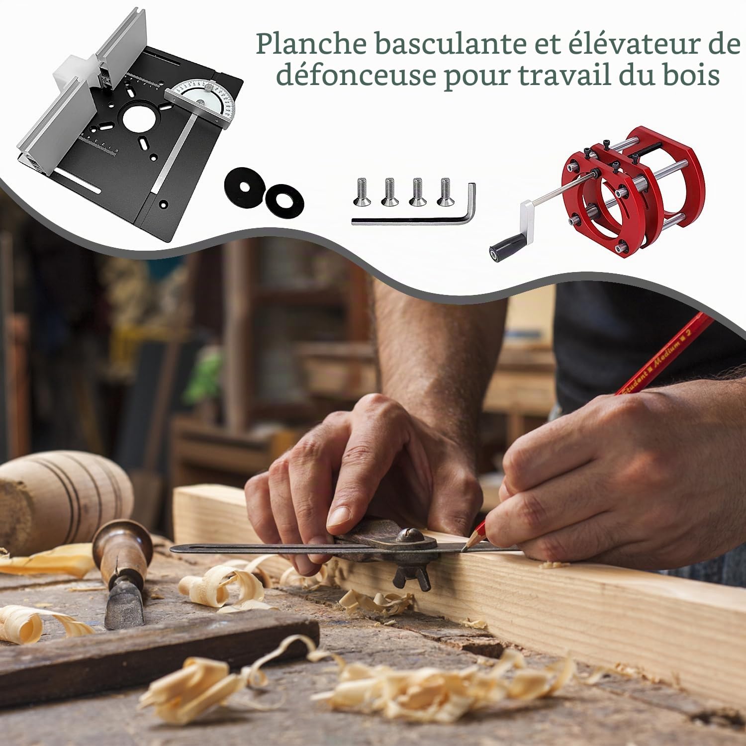Alliage D'aluminium Kit Table de Fraisage pour Defonceuse, Défonceuse Système Précis Router Lift Pour 64-66mm Diamètre Moteur Router Table, Defonceuse a Bois sur Table