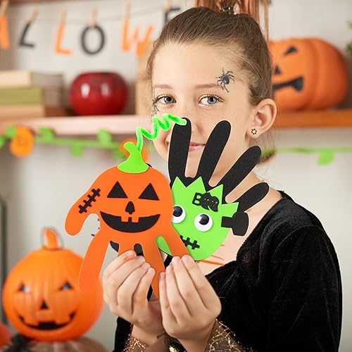 Miniatura 6 de WATINC Kit de 20 piezas de manualidades de espuma de Halloween, diseño de calabaza, bruja, fantasma, imán de espuma para niños, arte de Halloween