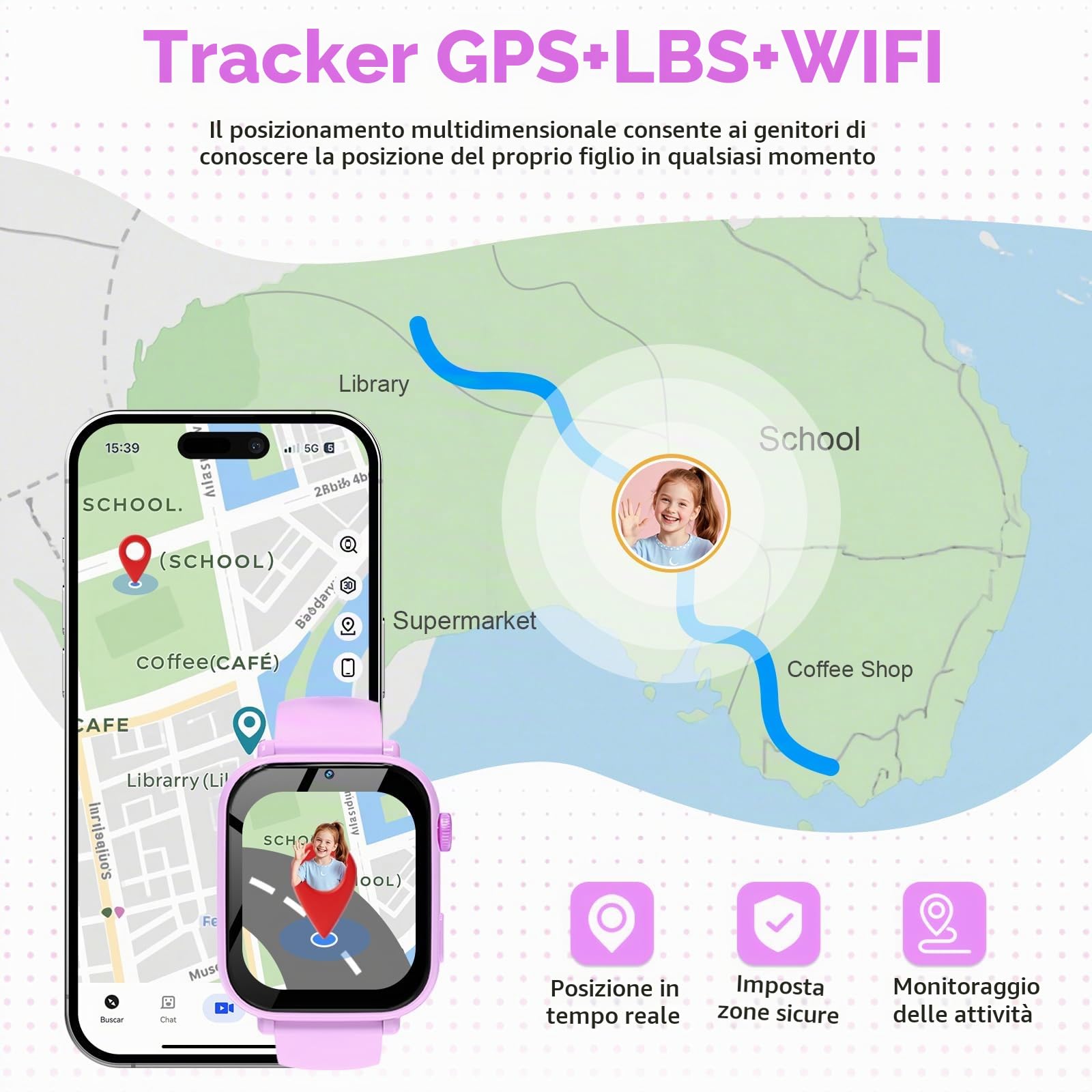 4G Orologio Smartwatch Bambini, Smart watch per Bambini con GPS, Telefono, Videochiamate, Chat Vocale, SOS, Modalità Scuola, Contapassi Orologio Intelligente Regalo Ragazzi Ragazze 4-12, Viola
