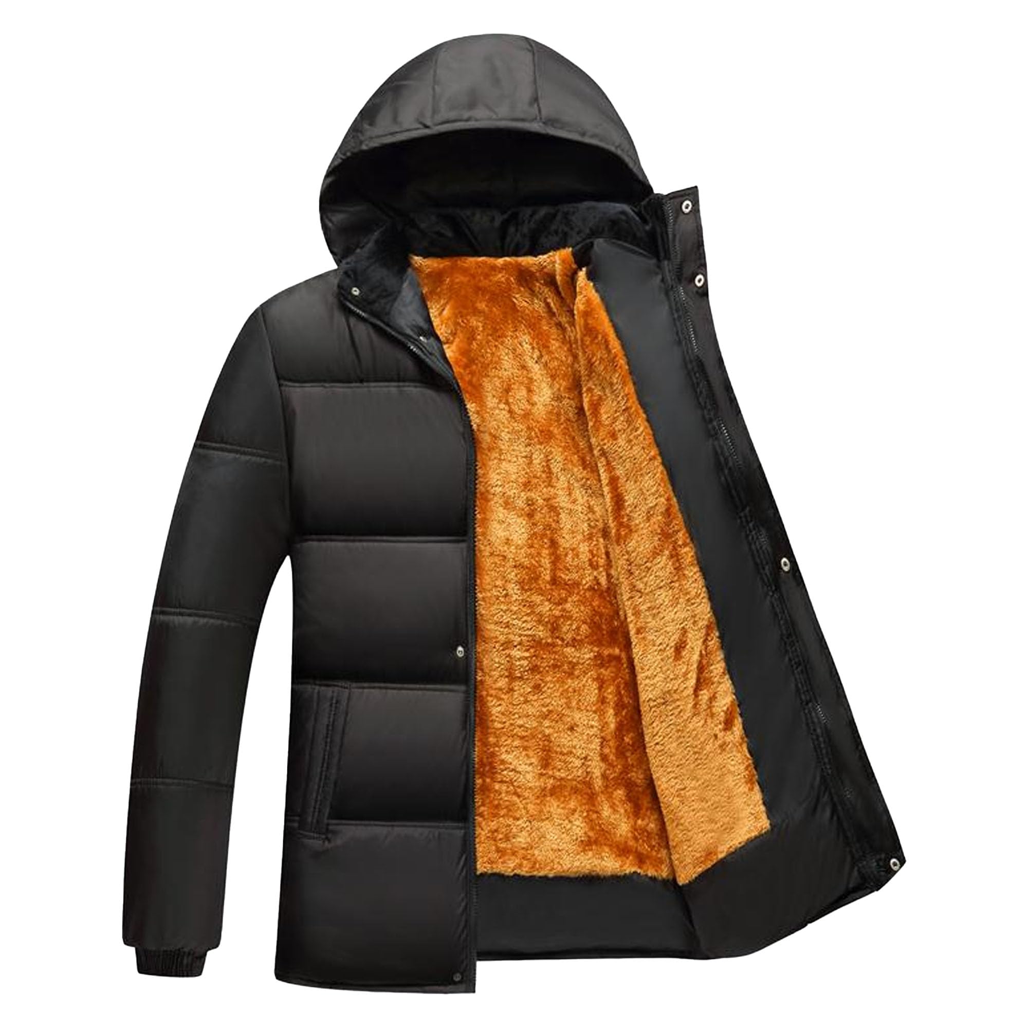 Men Classic Plus Velvet padded Down Coat Travel Warm Cotton Puffer Jacket Winter Mid Long Elastic Cuff Down