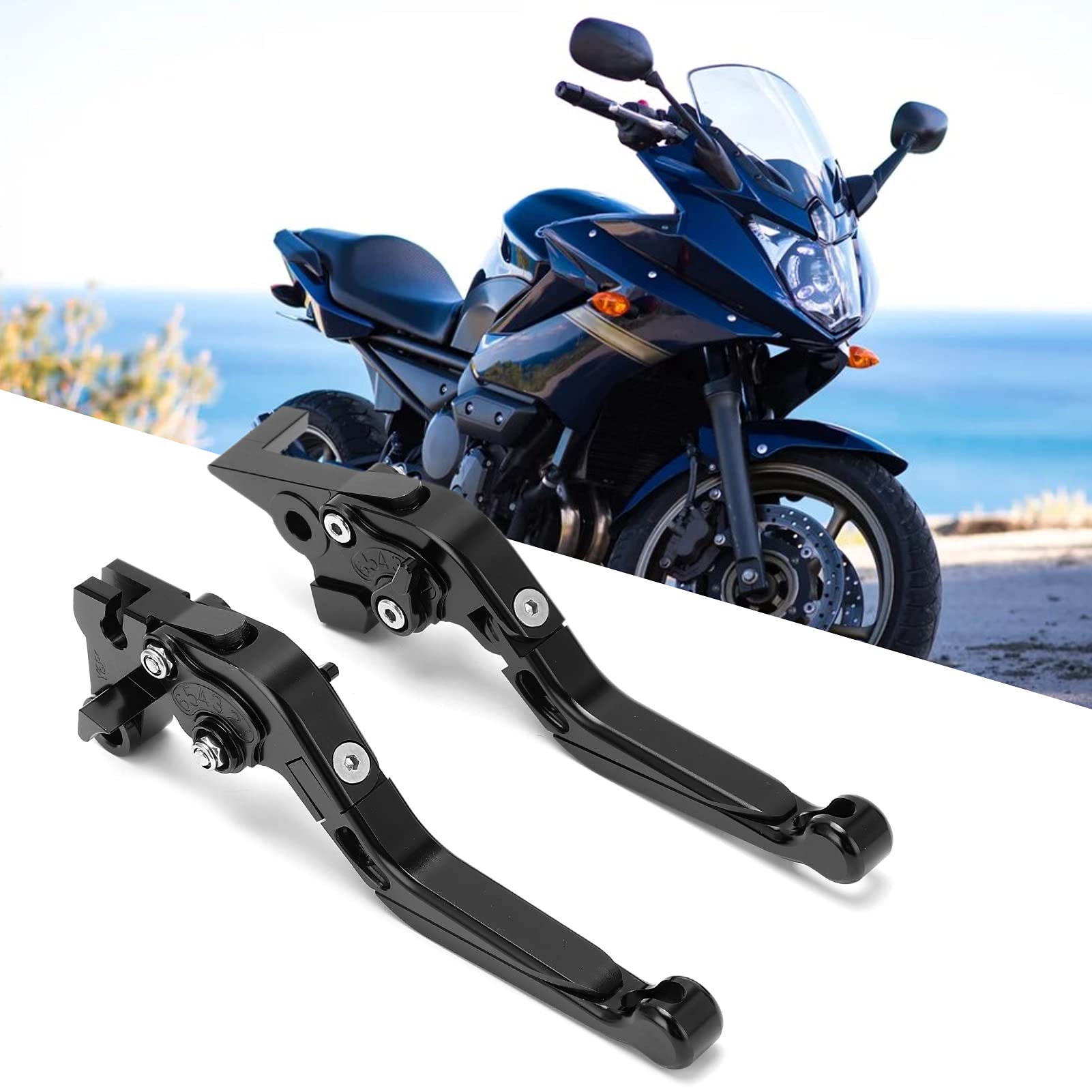 Fydun Palanca de Embrague de Freno de Motocicleta, 1 Par Izquierda Y Derecha Manijas de Freno Ajustables Aleación de Aluminio Accesorio de Motocicleta para XJ6 Desviación FJ MT FZ FZ6R(negro)