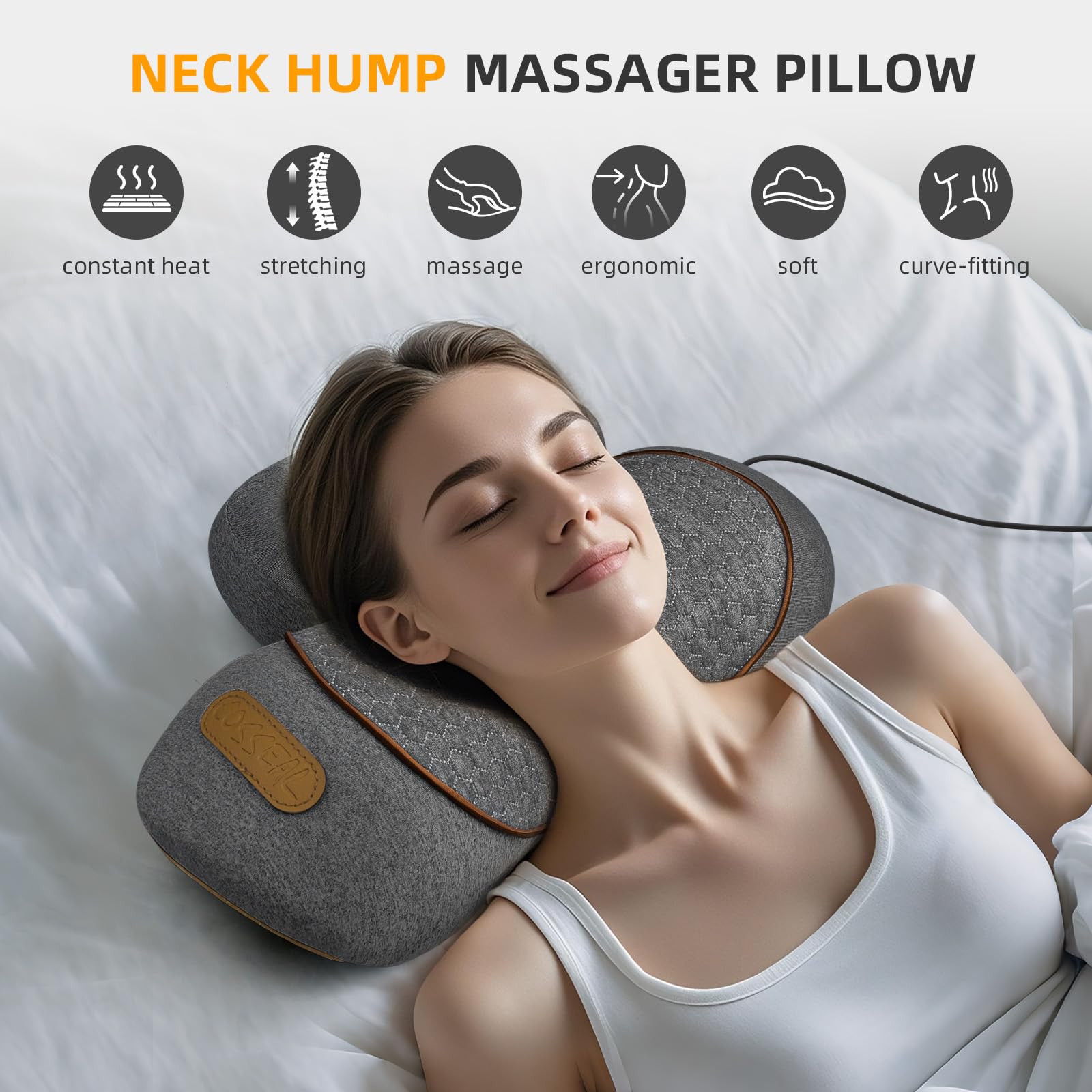 3-in-1 Nackenmassagegerät Kissen mit Wärme & Traktion, Tiefengewebe Zervikale Traktionsgerät für Nacken-Buckel-Korrektor, Schulter- & Oberer Rücken Schmerzlinderung, Entspannende TheraPillow