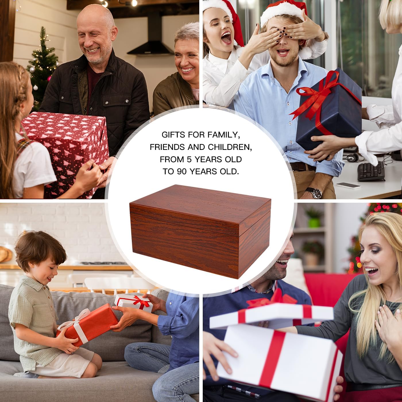 WANLIAN Large Modern Oak Wooden Keepsake Box with Hinged Lid - Wood Gift Box for Men, Wood Storage Box for Mementos, Collectibles & Trading Cards - 13*8.7*5.9 inch (Oak)