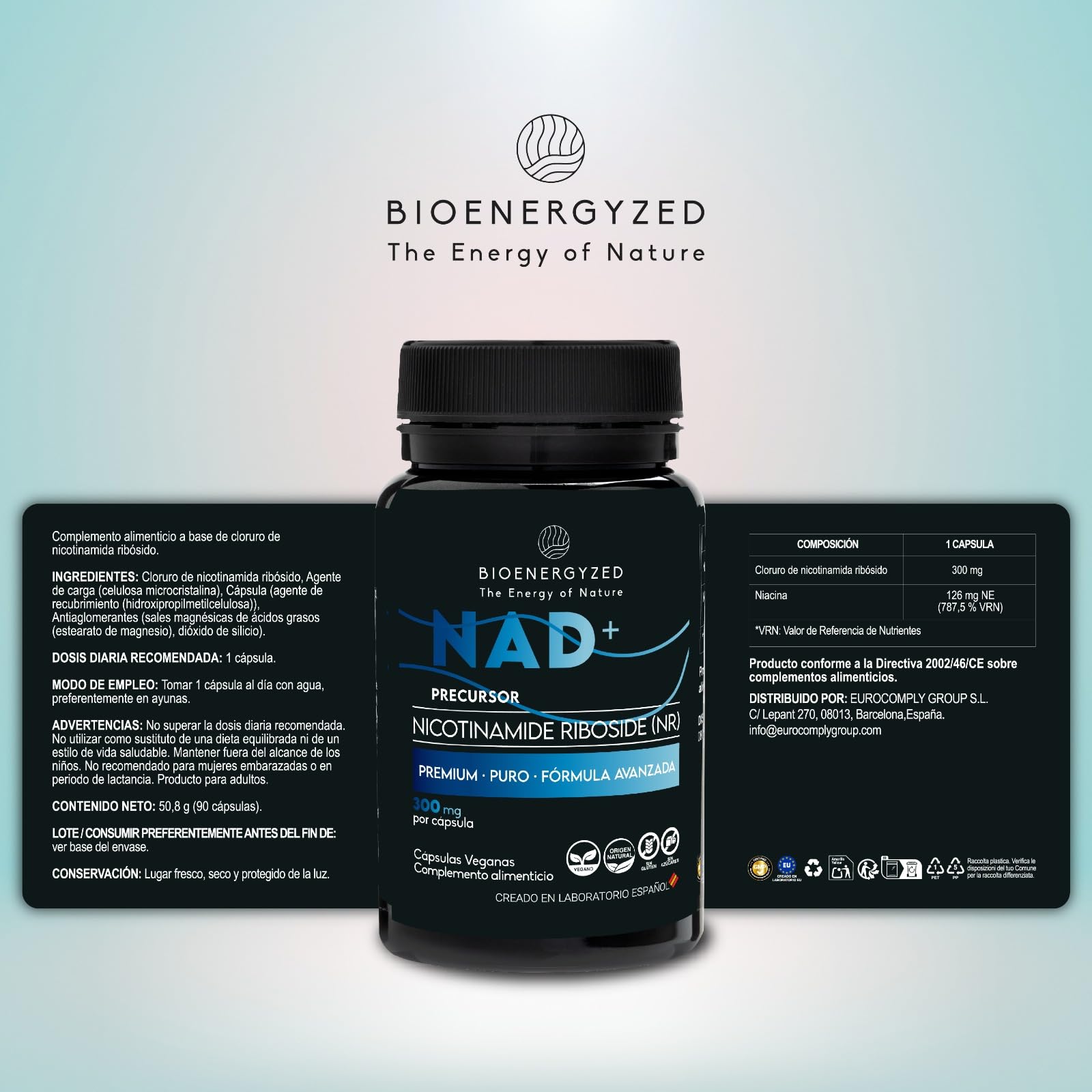 100% NAD PURO Alta Absorción, 300mg - Laboratorio Español - Salud celular, Antiedad y Energía - Pack Ahorro XL / 3 Meses - NAD+ Nicotinamide Riboside - Puro y Potente Sin Añadidos, Grado Farmacéutico