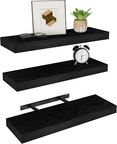 Vervida Estantes flotantes para decoración del hogar para pared, paquete de 3 estantes negros de 17 pulgadas de ancho x 6.8 pulgadas de profundidad