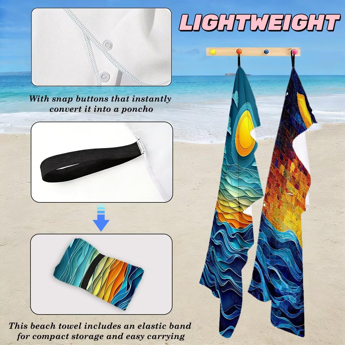 Toalla Playa 80x160 cm, Toalla Gimnasio Microfibra Secado Rapido, Juego de 2 Antiarena Toallas de Playa, Ligera Compacta Toallas Microfibra Grande para Viaje, Regalo Hombre Mujer (Paisaje) -4595