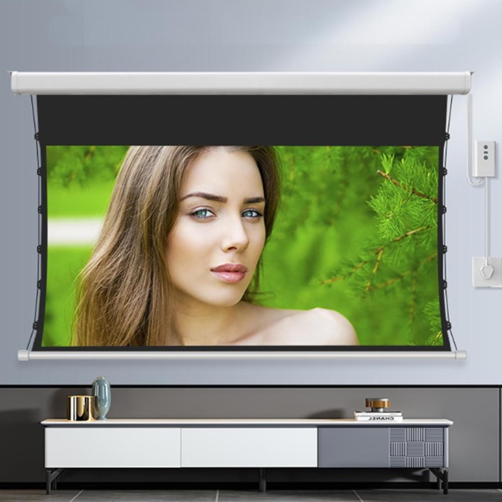 Schermi di proiezione Schermo di proiezione Elettrico Smart Home Tab Tension 72-150 Pollici Ten-da per proiettore motorizzata per proiezione a Lunga gittata UST HD 4K 3D 72inch