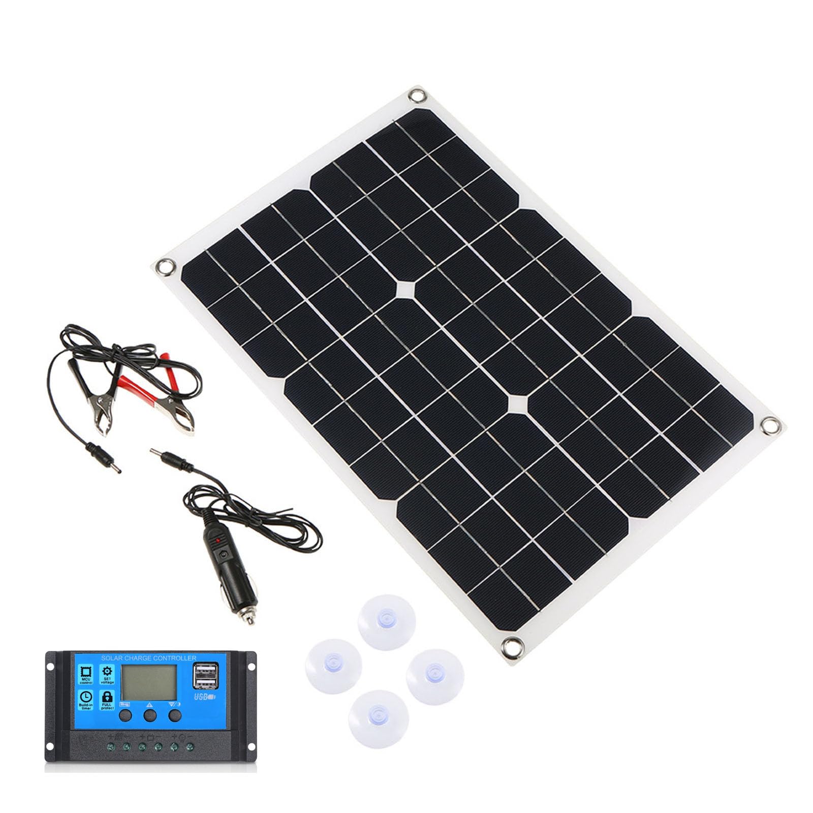 Kit De Panel Solar Monocristalino Impermeable | Módulo Solar a Prueba de Intemperie, Controlador de Carga, Accesorios Completos de Montaje para Camper, Marino y Emergencia