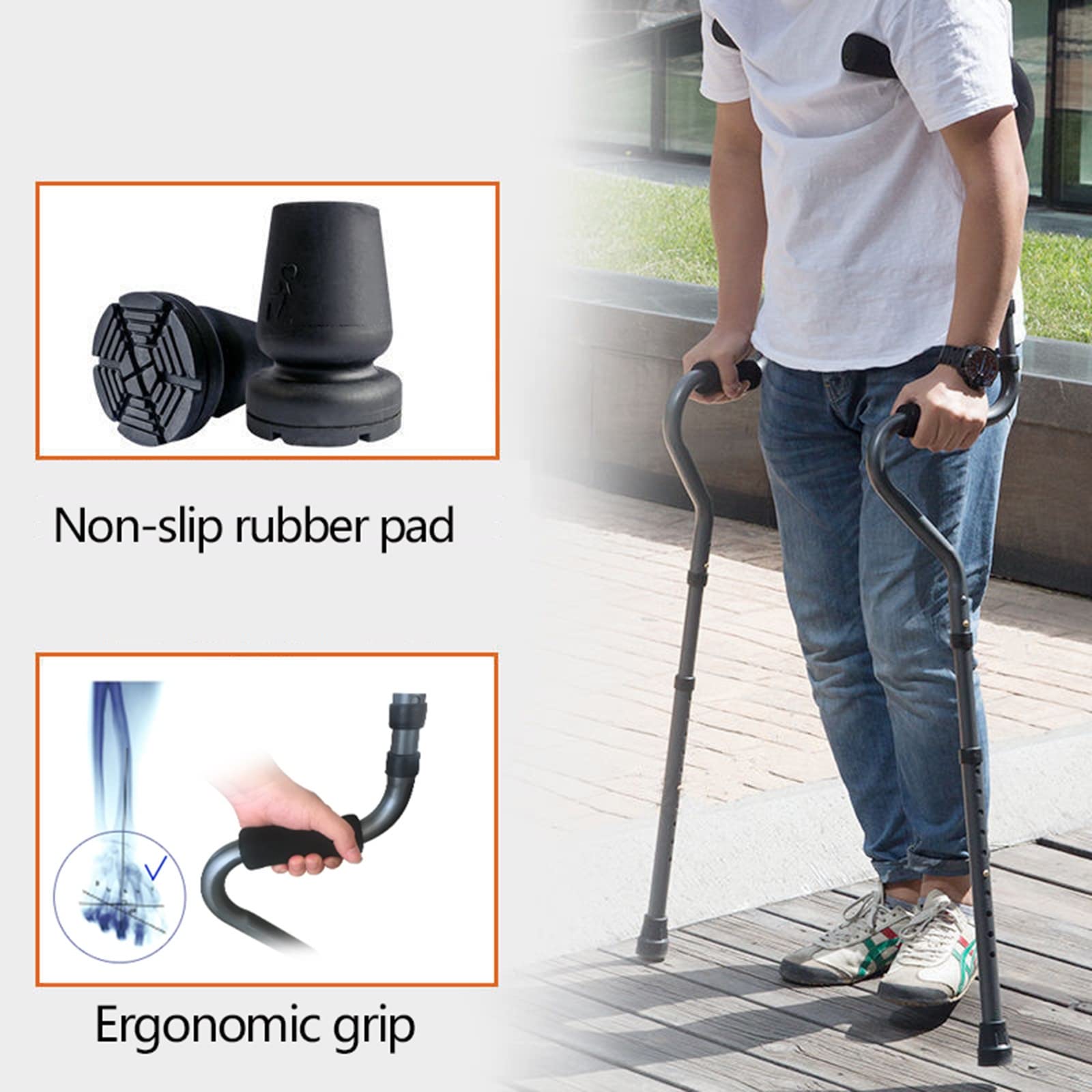 Stampelle Pieghevoli per Adulti da Viaggio, stampelle ergonomiche ascellari, stampelle in Alluminio Leggero Regolabili (1 Paio)