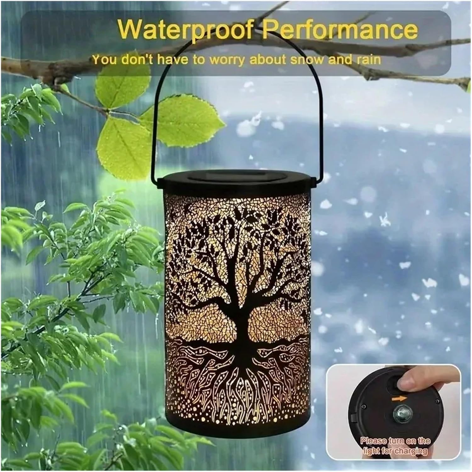 Outdoor Solar Projection lamp, Portable, with Hollow Iron Handle, can be Hung on Camping Tents, picnics, terraces, Used to Light up the Nighttime Atmosphere(4pcs)