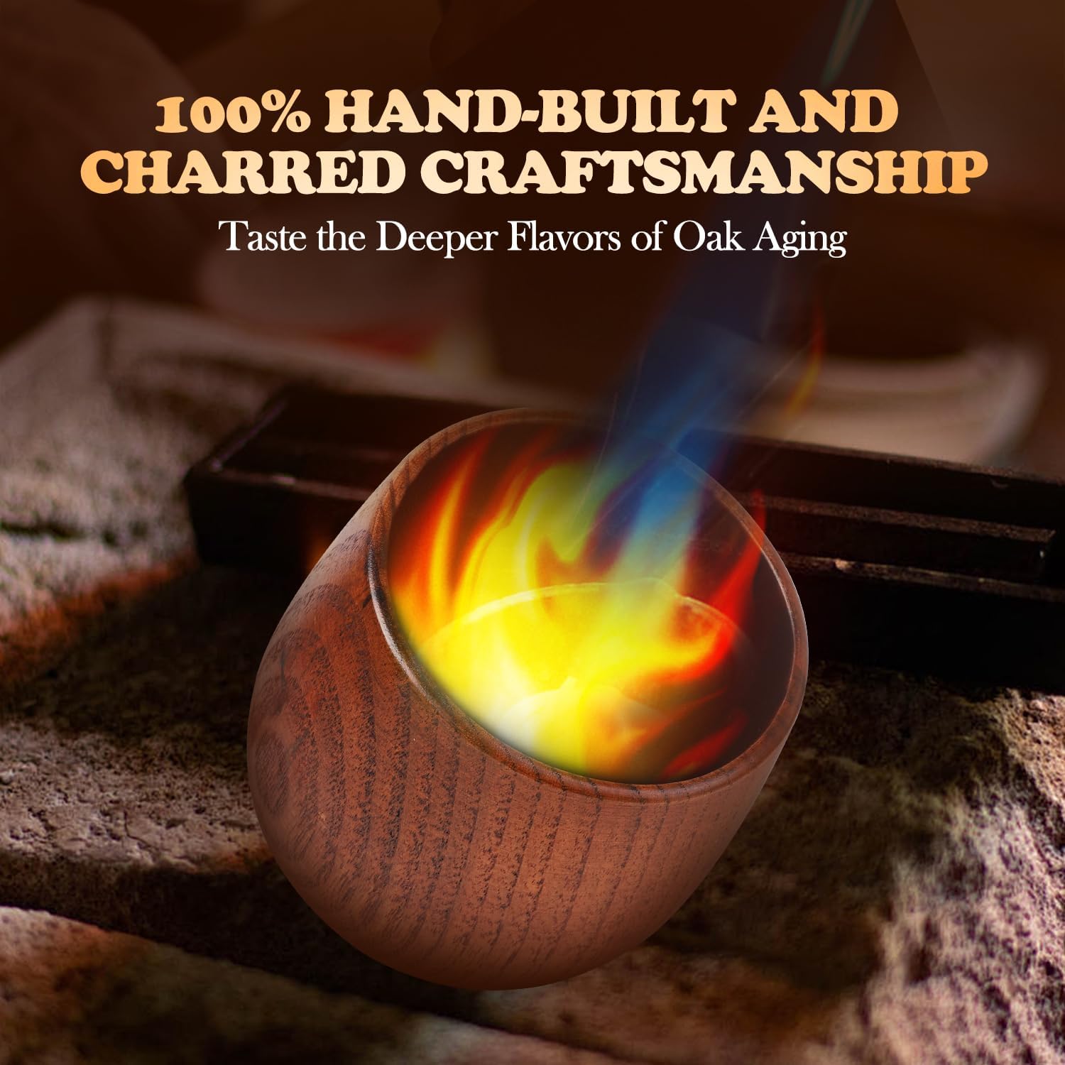 Charred Hardwood Bourbon Glasses Set of 2 - Handcrafted Wooden Whiskey Tumblers with Natural Insulation - Campfire Ready Design & Collector Grade Wood Grain - Perfect Home Bar Gifts