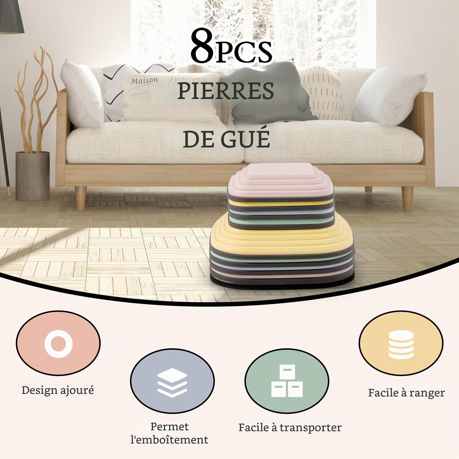 8 PCS D'équilibre pour Enfants,Antidérapant Stepping Stones Sensorielles Intérieur & Extérieur,Favorise l'Équilibre,la Coordination et la Force,Parcours de Motricité pour les Enfants Âgés 3-8