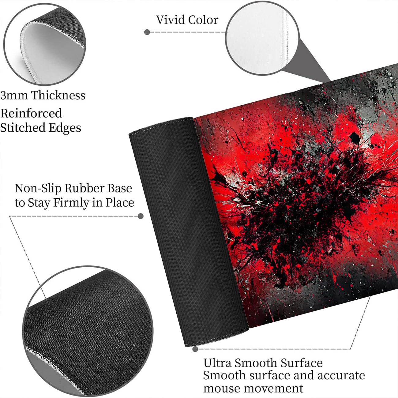 Alfombrilla de ratón grande con diseño de graffiti, color rojo y negro, tamaño XL, alfombrilla de mouse grande extendida para teclado para laptop, alfombrilla de escritorio para juegos, alfombrilla de