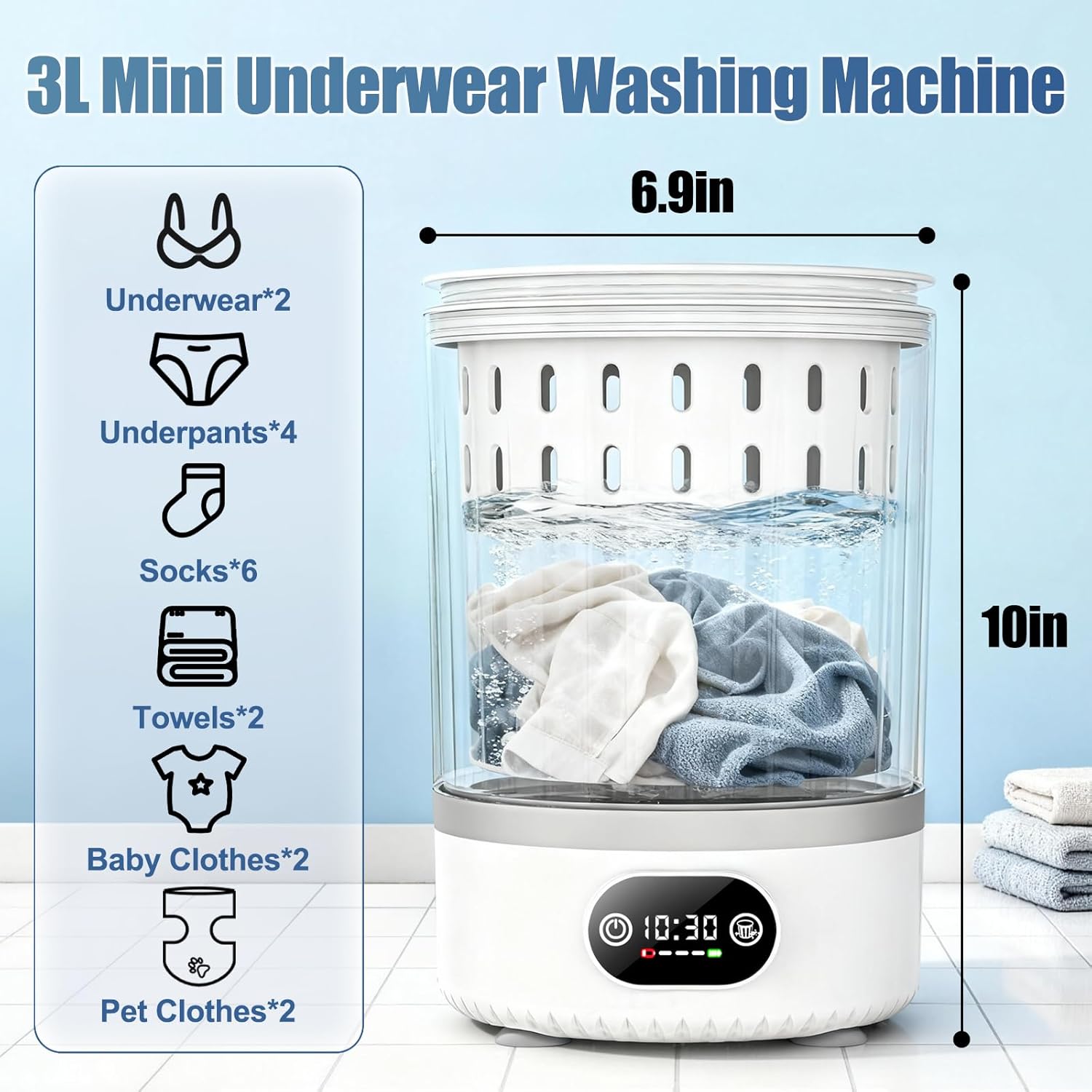 3L Mini Washing Machine, 3 In 1 Portable Washing & Spin Dry, Drain Washing Machine, Small Washer for Underwear, Socks, Baby Clothes, Apartment, RV, Camping