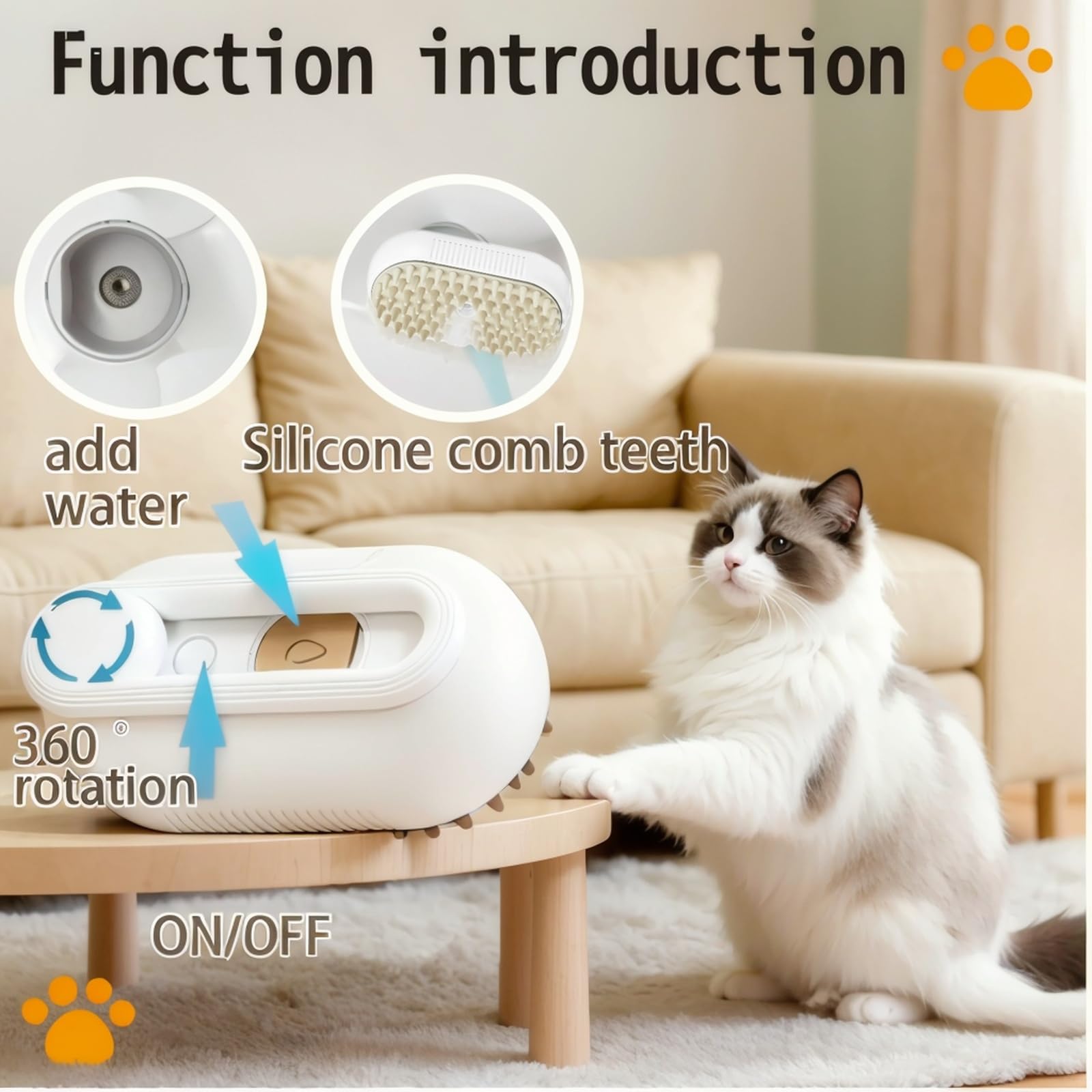 Cepillo de vapor para mascotas alimentado por USB para perros y gatos | Herramienta de eliminación instantánea de niebla, reduce el desprendimiento y el pelo volado, cepillo de aseo suave para control