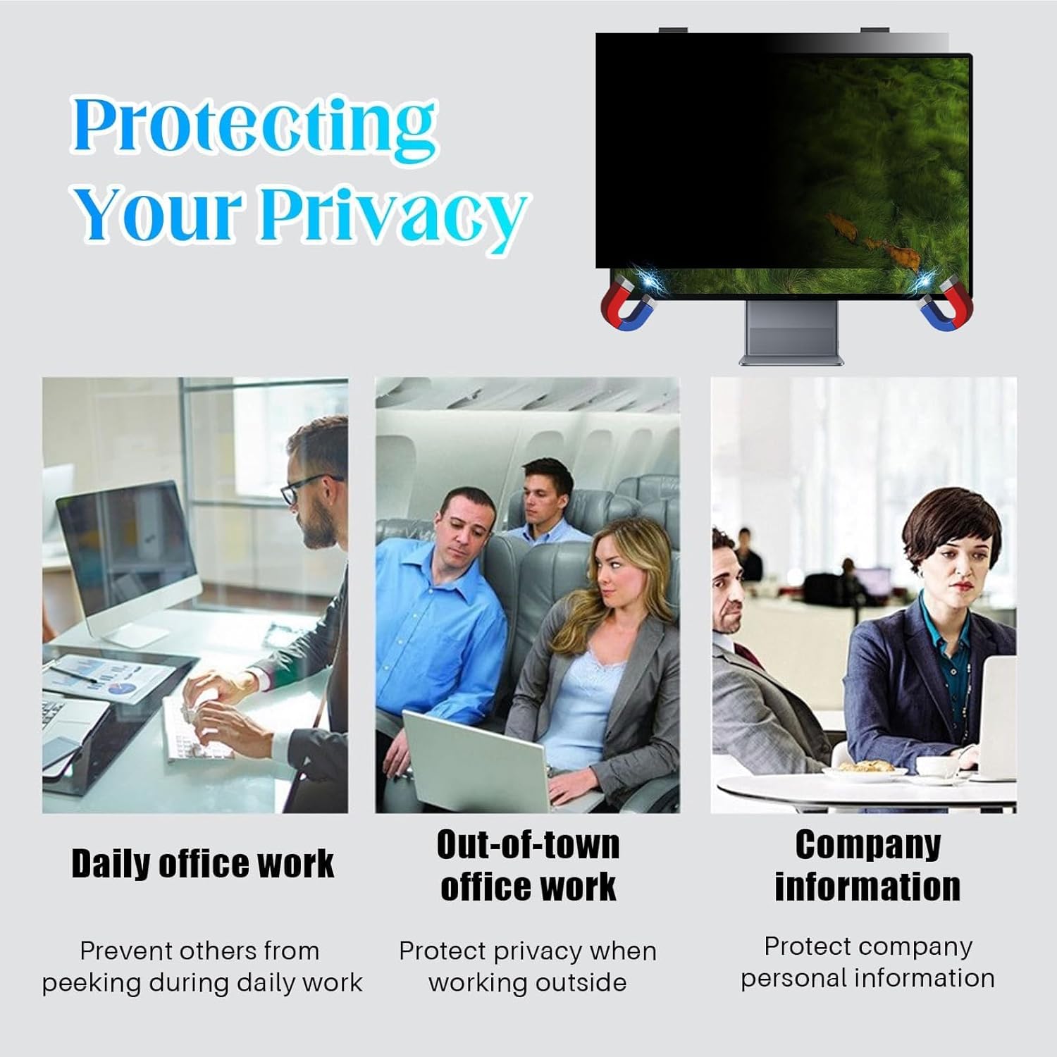 27 Inch Laptop Privacy Screen Protector - Anti Blue Light and Anti-Glare Protector, Hanging Anti Spy Desktop PC Protector for 16:9 Frameless Monitor,27inch(613 * 356mm)