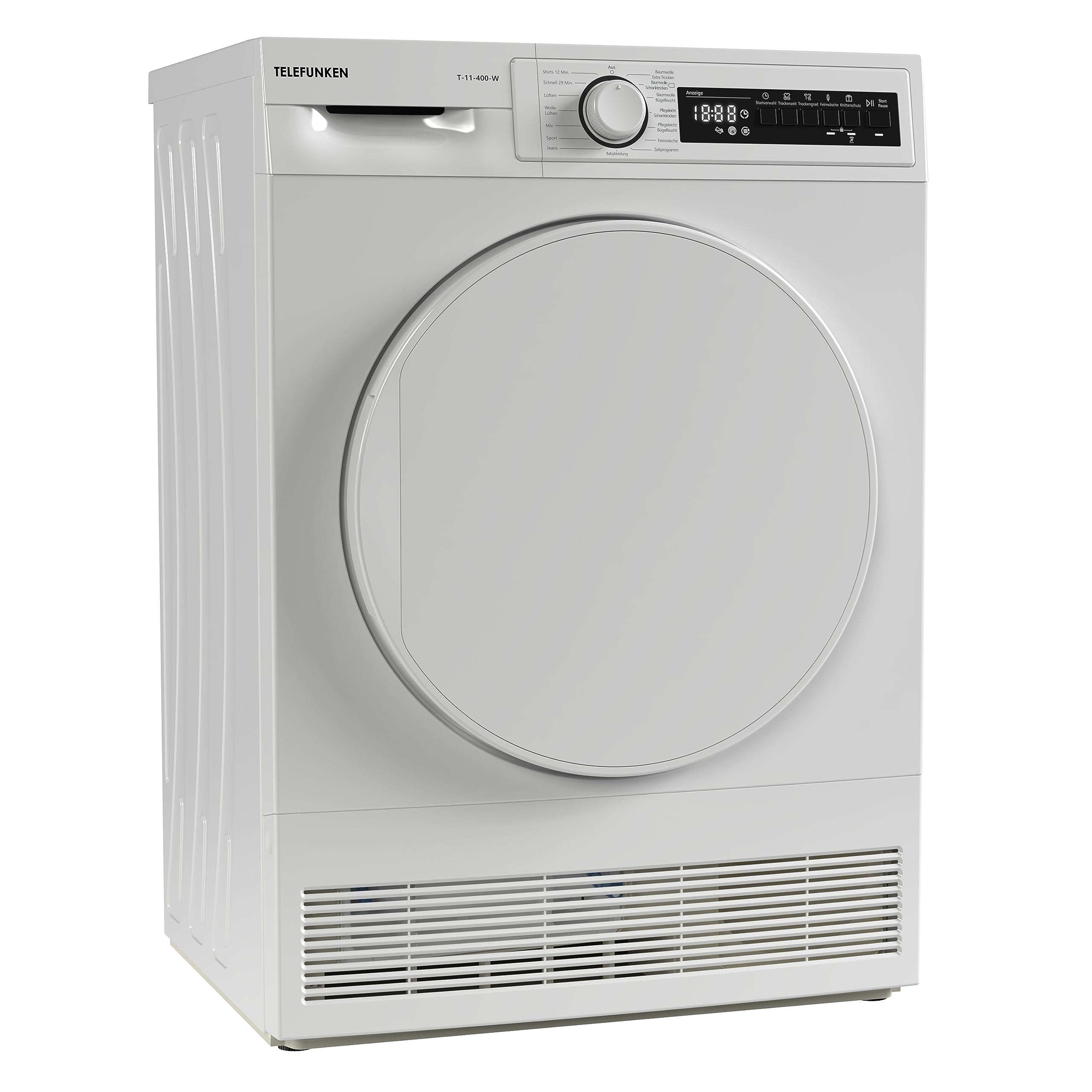 Telefunken Kondenstrockner / 7kg Trockner mit 15 Programmen, Startzeitvorwahl, Knitterschutz & reversierenden Trommelbewegungen, weiß, T-11-400-W
