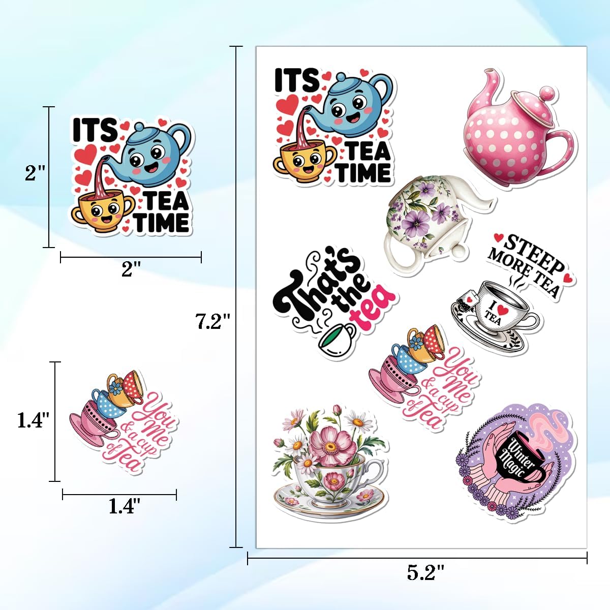 64PCS Tea Stickers, Cute Kawaii Cha Vinyl Decals for Laptop, Scrapbook, Journal, Teapot, Tea Cup Aesthetic Waterproof Sticker image 4