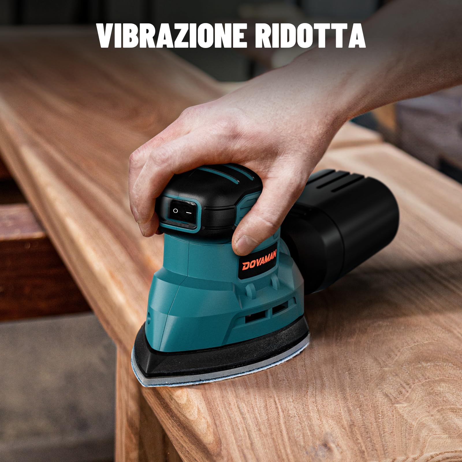 DOVAMAN DLS03A Levigatrici di Precisione 130W, Fino a 12000RPM, 12PCS Carta Vetrata Adesiva, Due Opzioni di Raccolta della Polvere, Bassa Vibrazione, Levigatrice per Legno e Acciaio