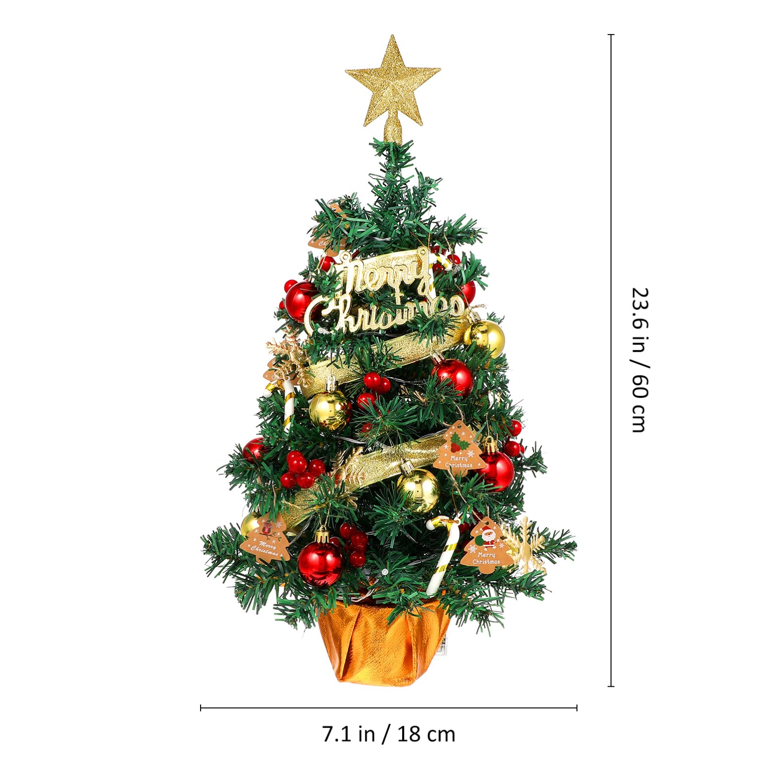 Cabilock Kleiner Weihnachtsbaum 60cm mit LED Lichtern und Kugeln für Tischdekoration