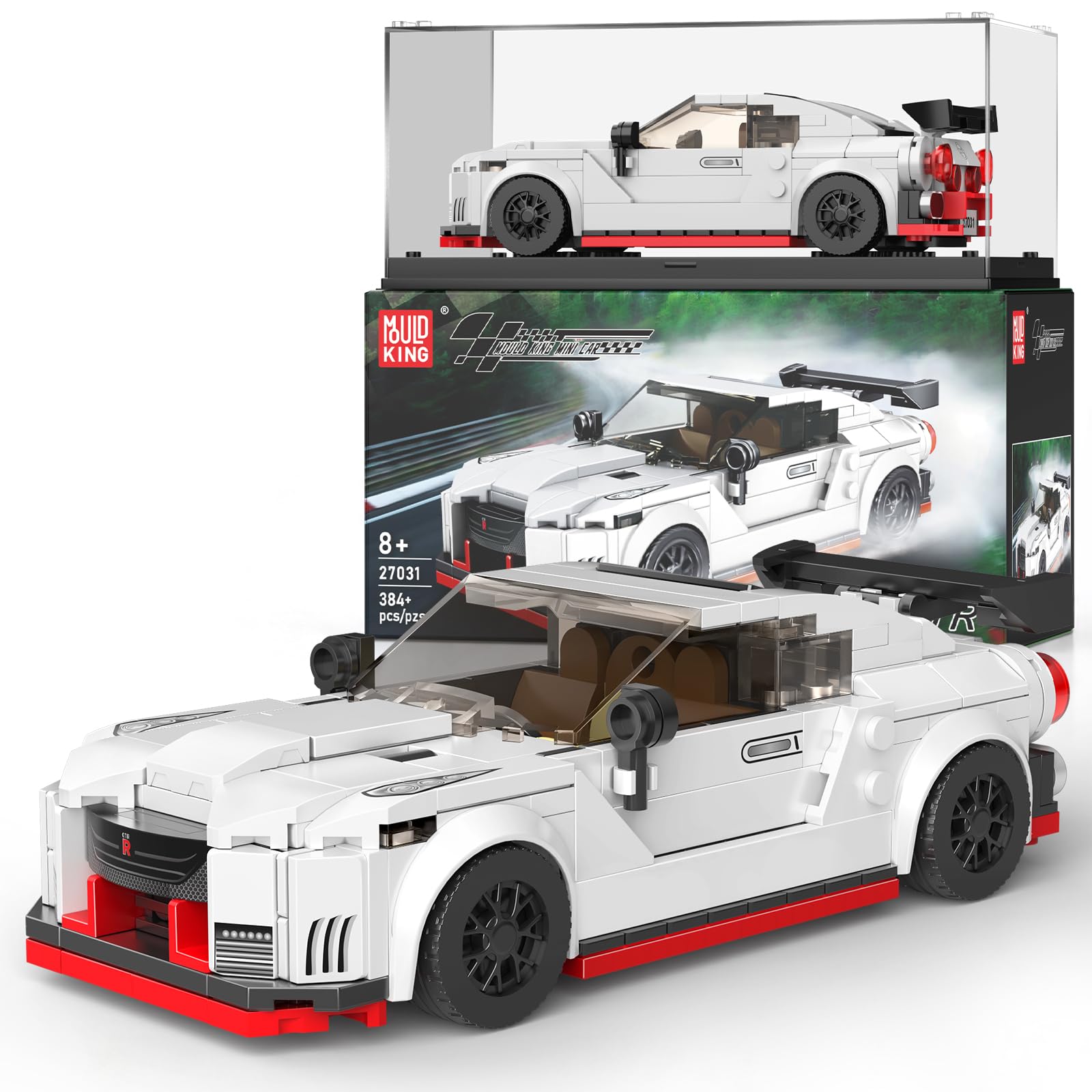 Mould King 27031 Speed Champion Technik Car Building Set & Display Case, MOC GTR Classic Race Cars Birthday Gifts for Adults/Teens, Creative Cool Vehicles Model Toys for Fans Age 14+ (384Pcs)