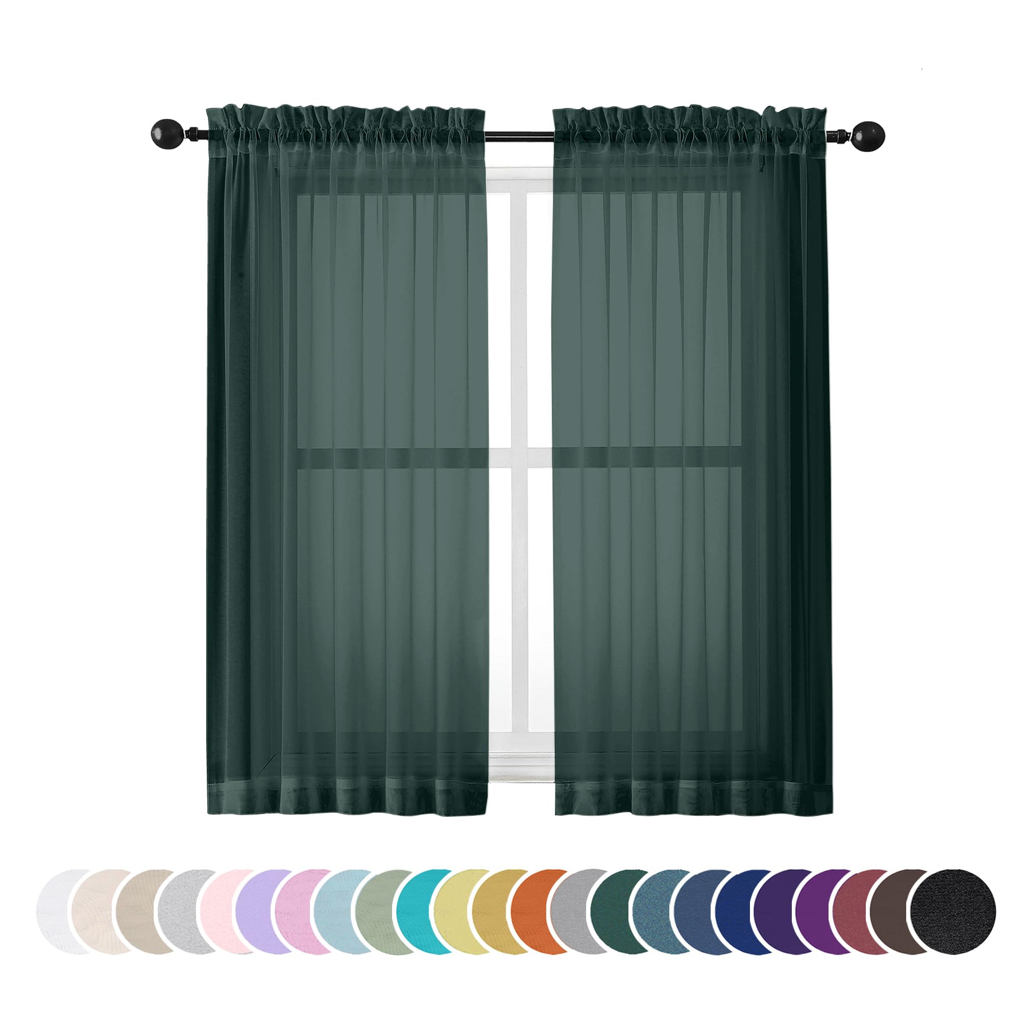 OWENIE Green Sheer Curtains 54 Inch Length 2 Panels Set for Christmas, Clear Sheer Short Curtains for Small Window, 2 Pcs Total 84 Width 54 Long, Green