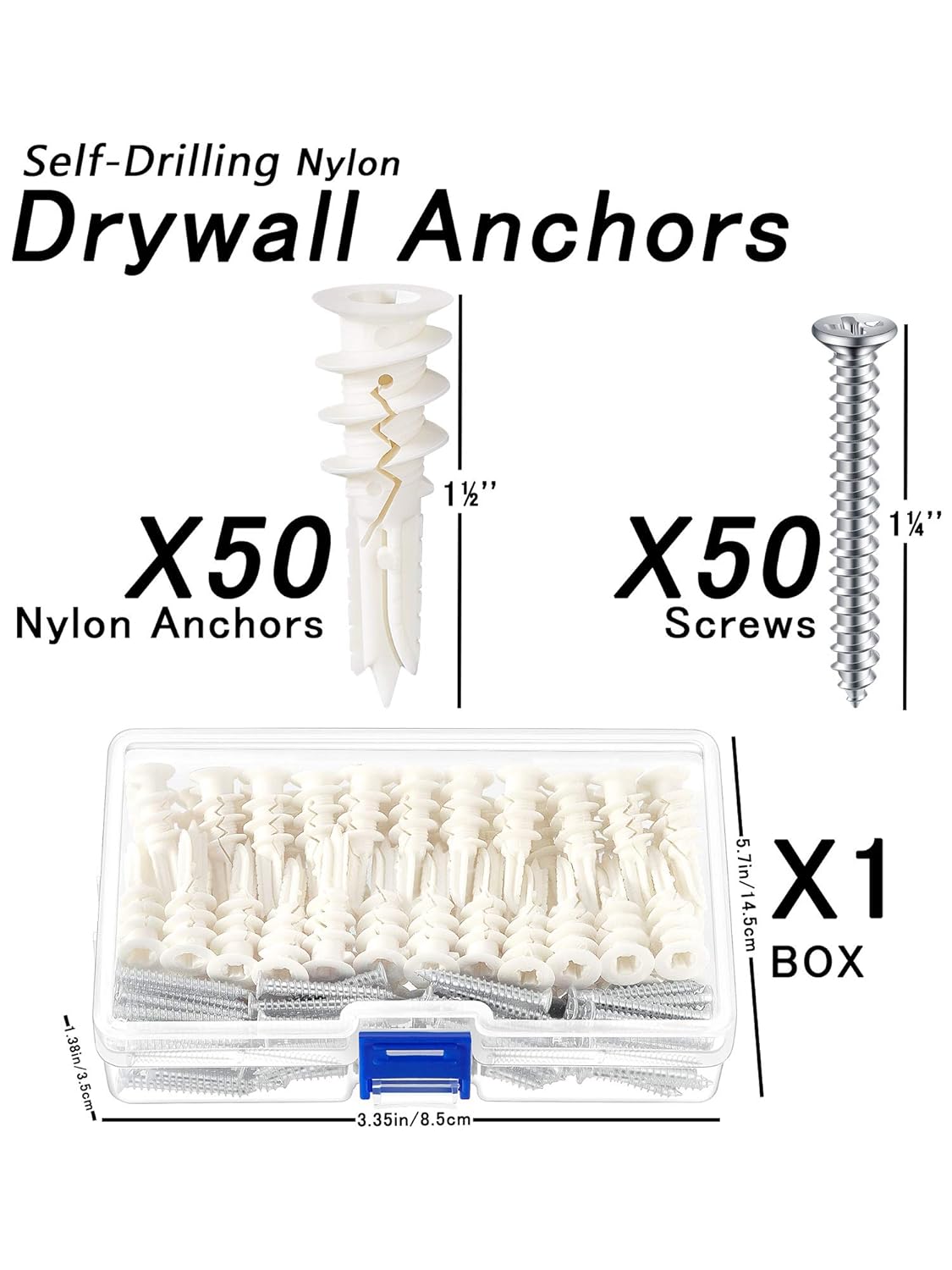 Exсluѕіvе Dіѕсоunt 🔥 100 Pieces Self Drilling Drywall Kit, Reinforced Nylon Hollow Wall Anchors with Screws Self-Tapping Anchors and 50lb Rating for Hanging Items