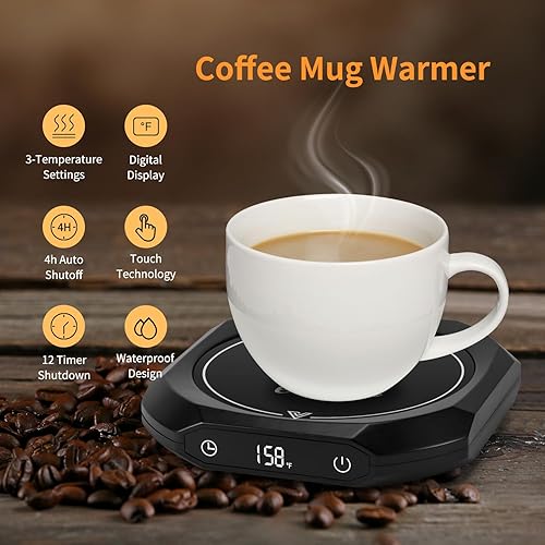 Miniatura 2 de Calentador de tazas de café, calentador eléctrico de tazas con 3 ajustes de temperatura, apagado automático y temporizador de 1 a 12 horas,