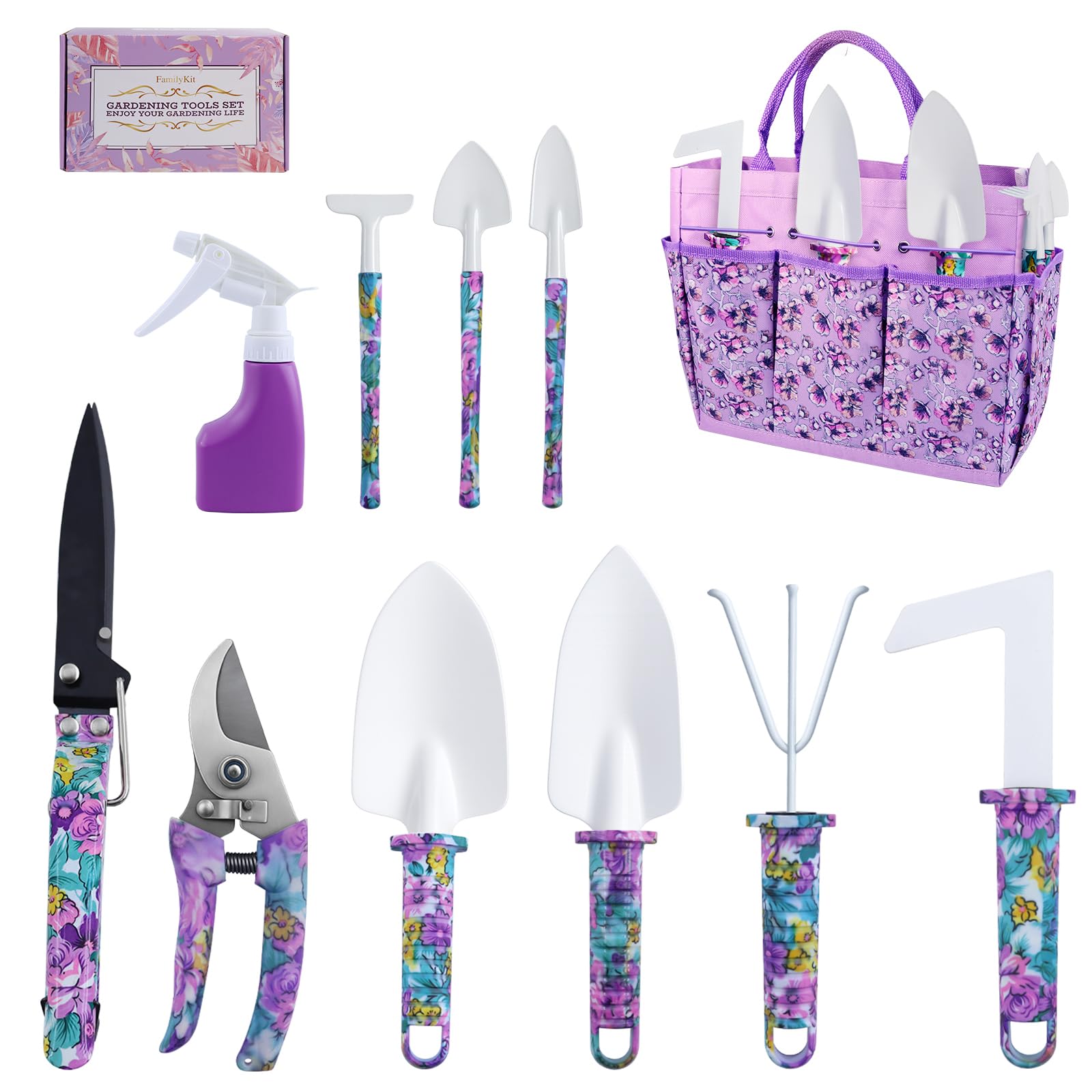 Photo 1 of Gardening Tools Set for Women, 10-Piece Purple Floral Heavy Duty Garden Tool Set with Storage Tote Bag, Gardening Tools Kit with Ergonomic Non-Slip Handle, Ideal Women's Gift for Gardening
